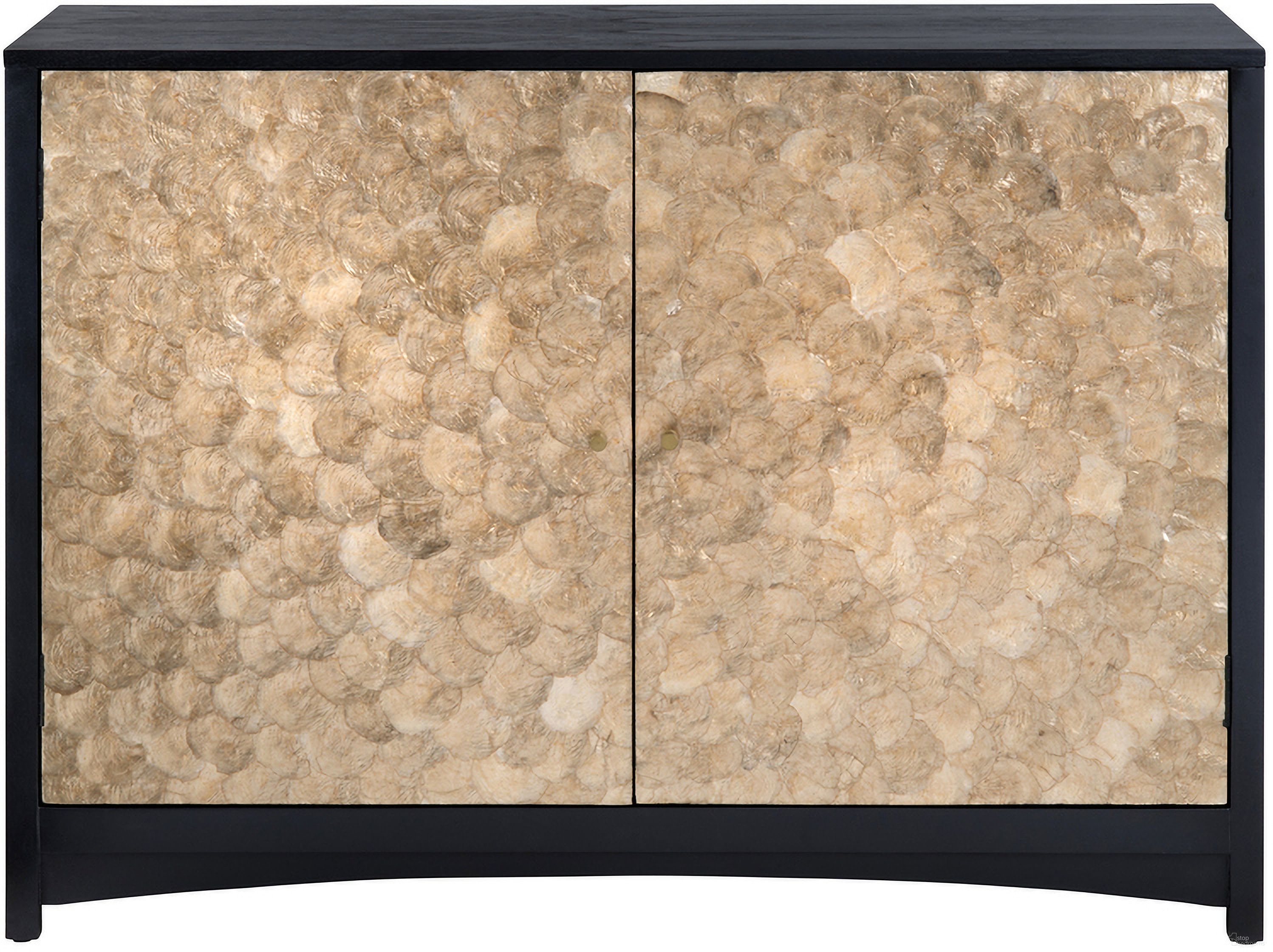 The appearance of Cayman Capiz Shell 2 Door Cabinet In Black and Gold designed by Crestview Collection in the transitional interior design. This black/gold piece of furniture was selected by 1StopBedrooms from to add a touch of cosiness and style into your home. Sku: CVFDR1026. Material: Solid Wood.