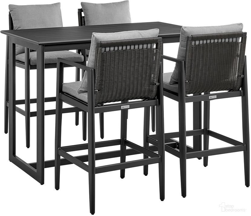 Cayman Outdoor Patio 5 Piece Bar Table Set In Gray