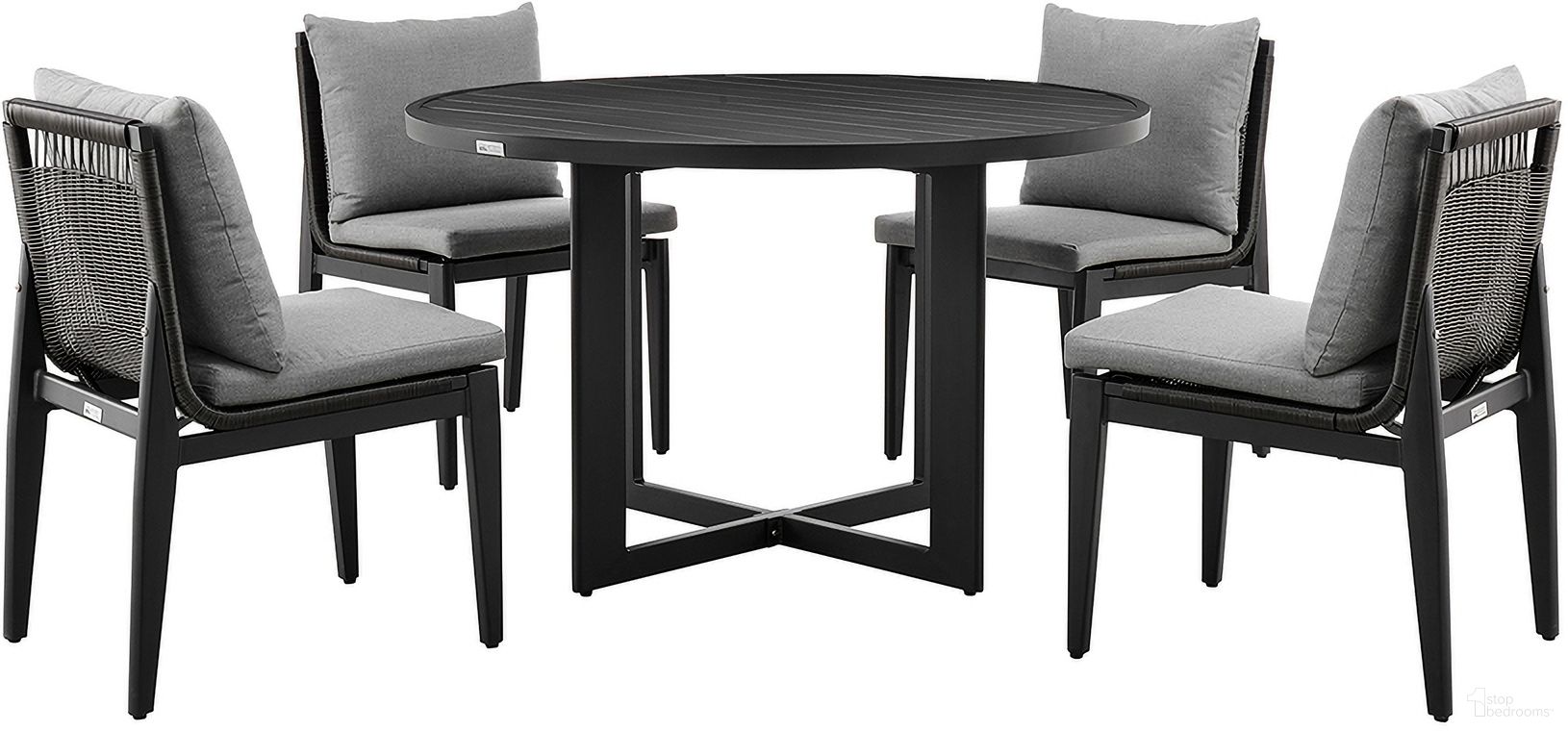Cayman Outdoor Patio 5 Piece Round Dining Table Set In Dark Gray