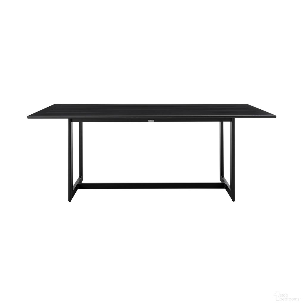 The appearance of Cayman Outdoor Patio Dining Table In Black designed by Armen Living in the modern / contemporary interior design. This black piece of furniture  was selected by 1StopBedrooms from Cayman Collection to add a touch of cosiness and style into your home. Sku: LCCCDISQBL. Material: Aluminum. Table Top Shape: Rectangular.