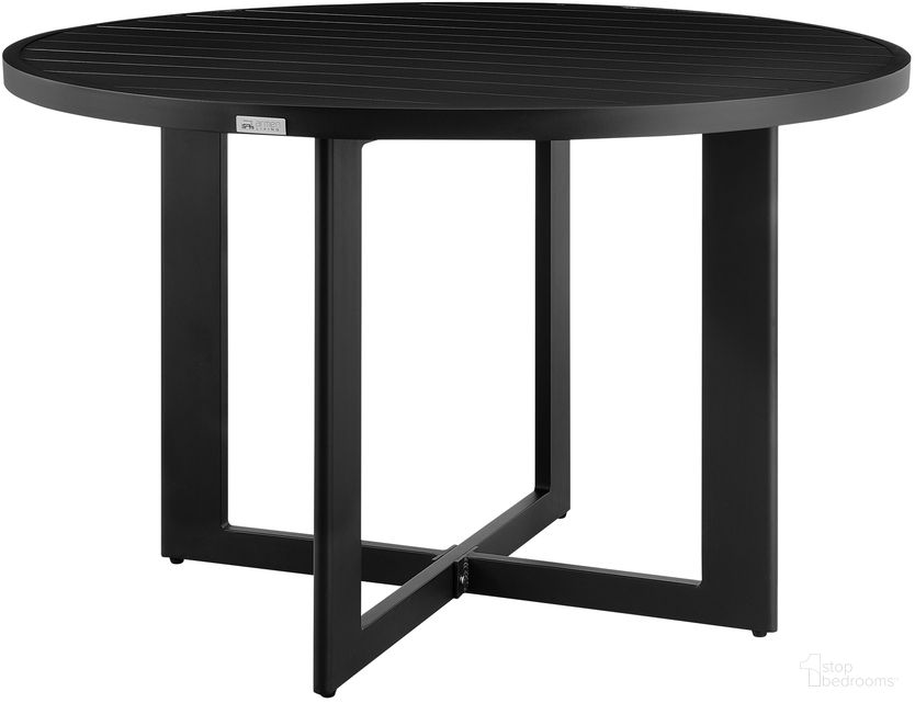 The appearance of Cayman Outdoor Patio Round Dining Table In Black designed by Armen Living in the modern / contemporary interior design. This black piece of furniture  was selected by 1StopBedrooms from Cayman Collection to add a touch of cosiness and style into your home. Sku: LCCCDIRDBL. Table Top Shape: Round. Material: Aluminum.