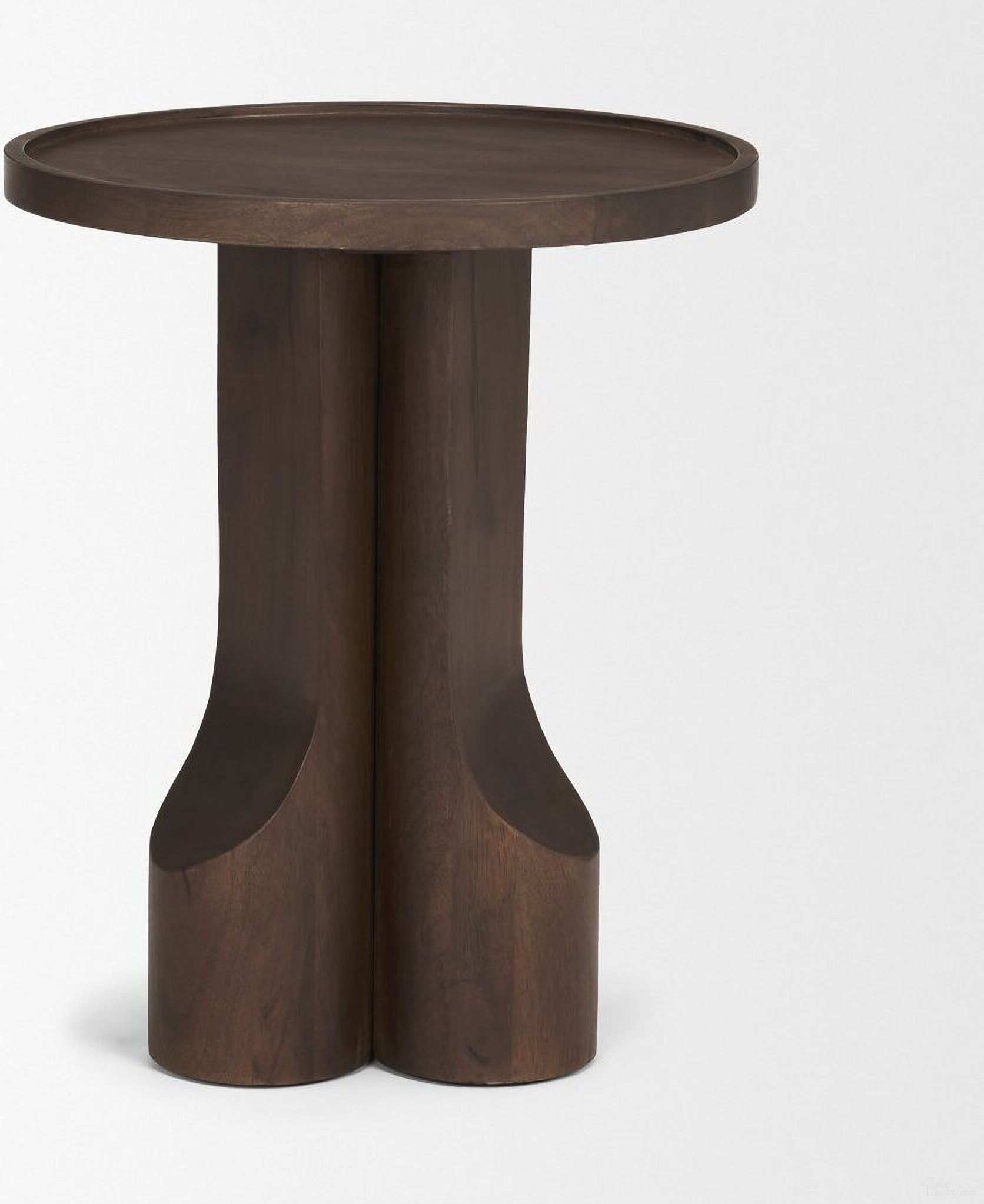 Cayson Sculptural Round Accent Table In Dark Brown