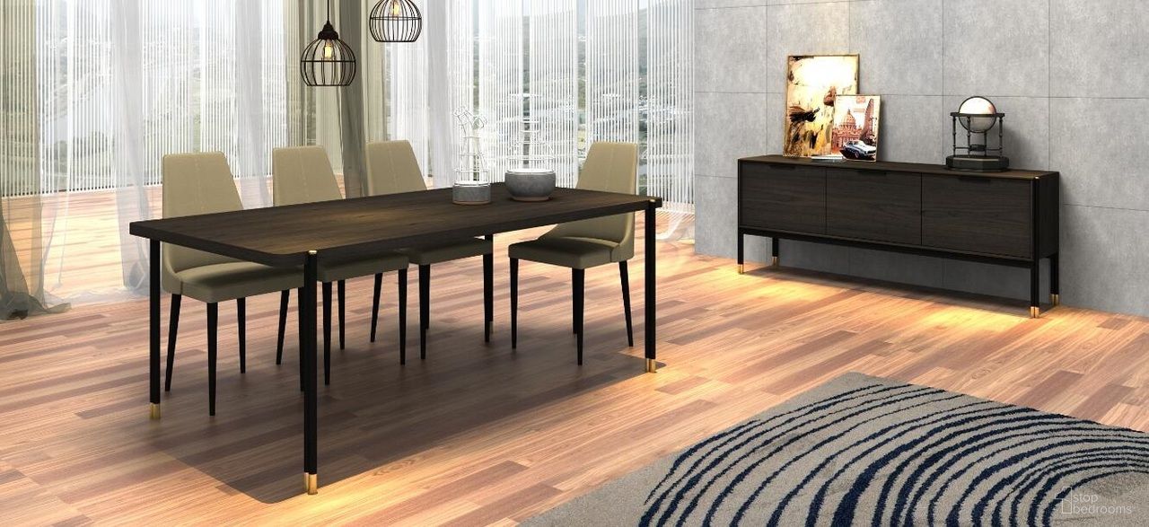 The appearance of CE Bosa Dining Room Set designed by J&M in the modern / contemporary interior design. This wenge piece of furniture was selected by 1StopBedrooms from Bosa Collection to add a touch of cosiness and style into your home. Sku: 18885-DT;18885-DC. Table Top Shape: Rectangular. Material: Brass. Size: 79".