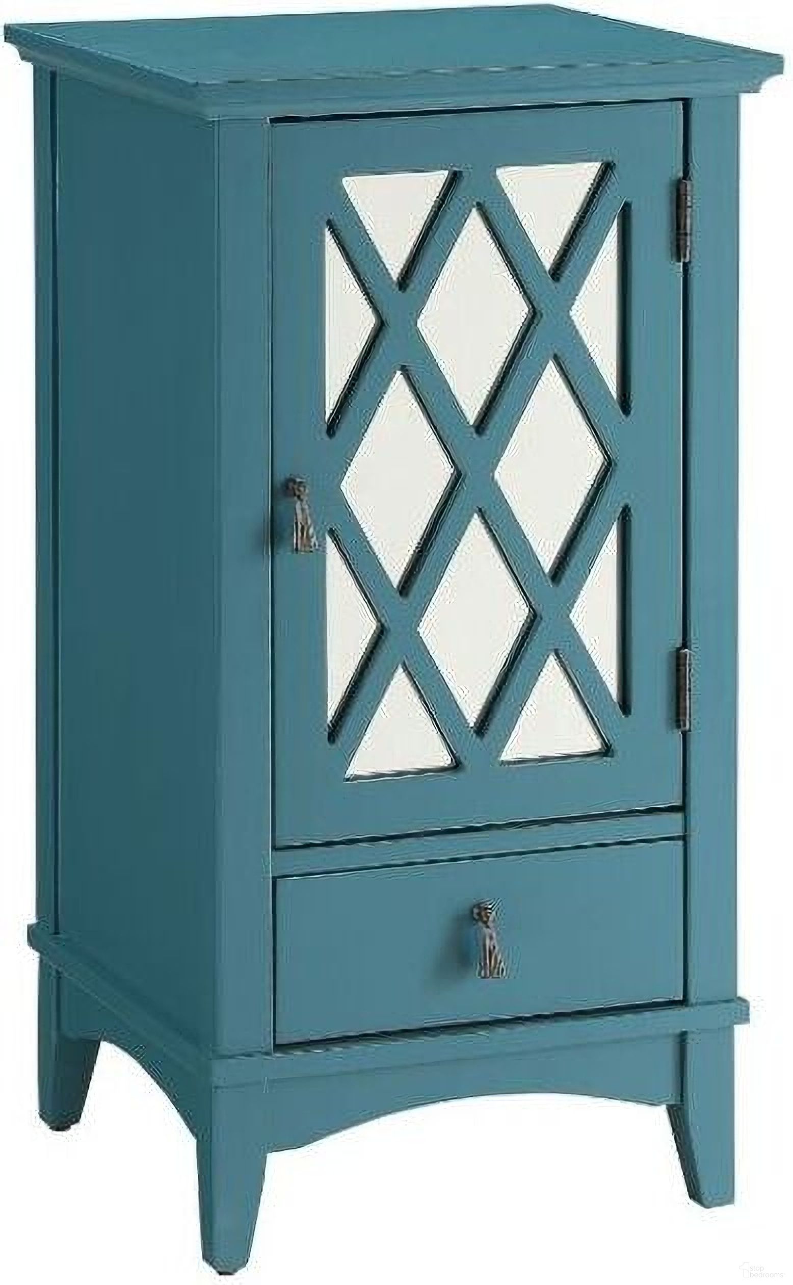 The appearance of Ceara Accent Table In Teal designed by ACME in the modern / contemporary interior design. This teal piece of furniture  was selected by 1StopBedrooms from Ceara Collection to add a touch of cosiness and style into your home. Sku: 97380. Material: MDF.