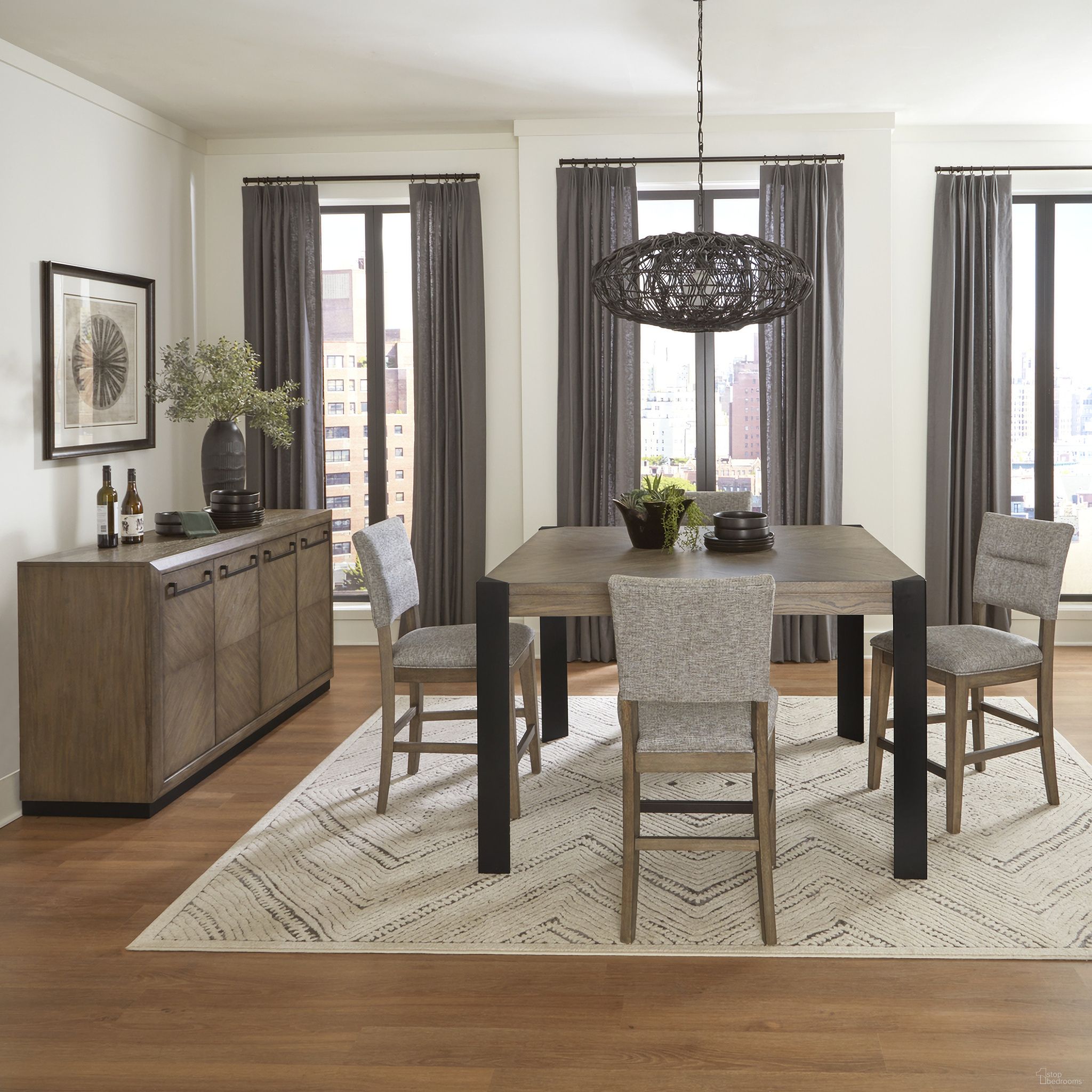 The appearance of Cedar Fork 54 Inch Dining Set In Smoked Arabica designed by Parker House in the rustic / southwestern interior design. This smoked arabica piece of furniture  was selected by 1StopBedrooms from Cedar Fork Collection to add a touch of cosiness and style into your home. Sku: DCED#54-SMA;DCED#2018-SMA;DCED#2018-SMA;DCED#2018-SMA;DCED#2018-SMA. Table Base Style: Legs. Table Top Shape: Square. Material: Wood Veneer. Size: 54" x 54".