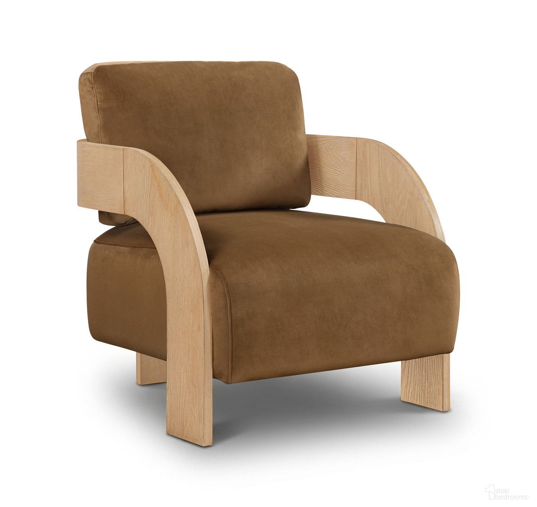 Cedra Velvet Performance Fabric Upholstered Accent Chair In Saddle