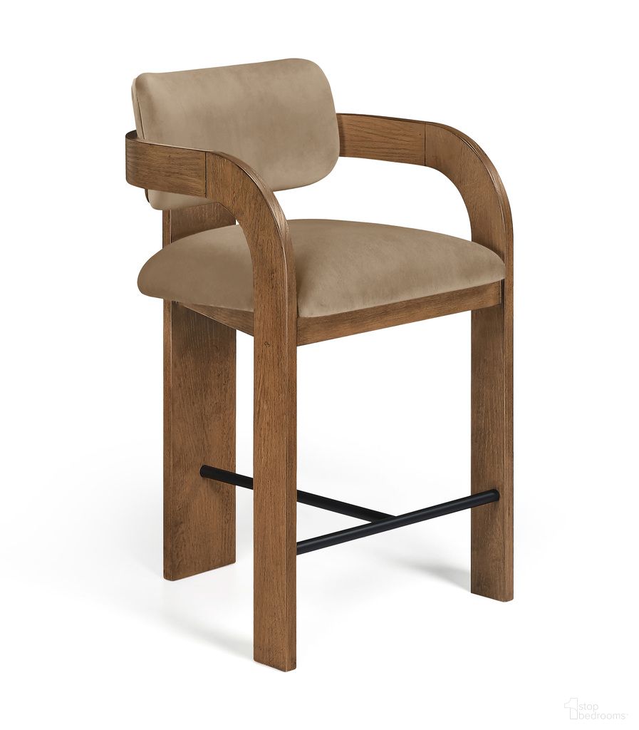 Cedra Velvet Performance Fabric Upholstered Counter Stool In Beige