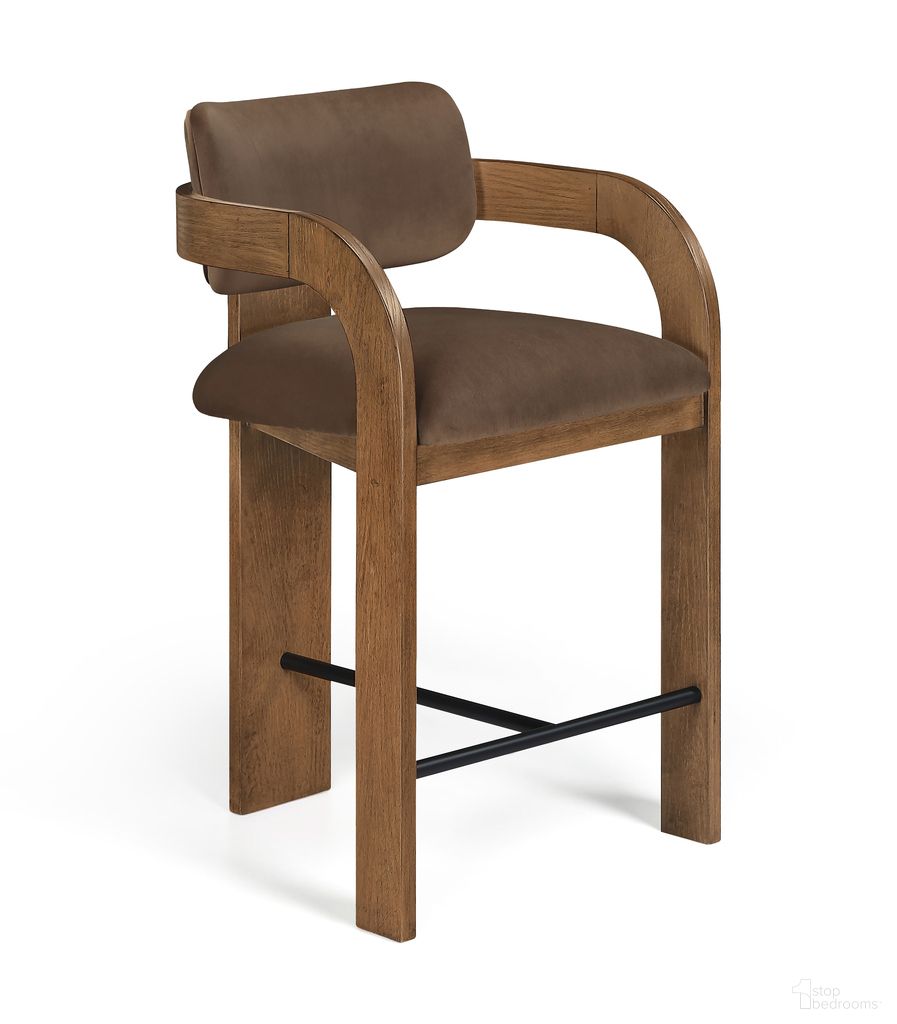 Cedra Velvet Performance Fabric Upholstered Counter Stool In Brown