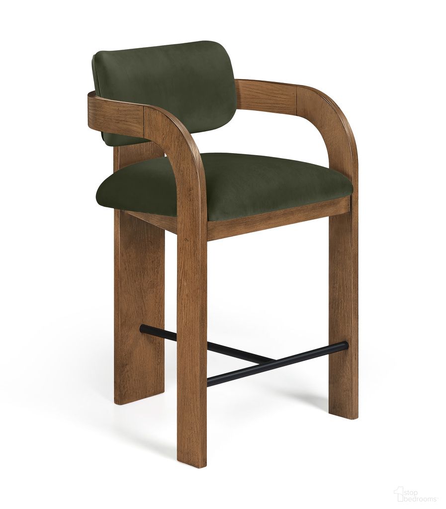 Cedra Velvet Performance Fabric Upholstered Counter Stool In Green