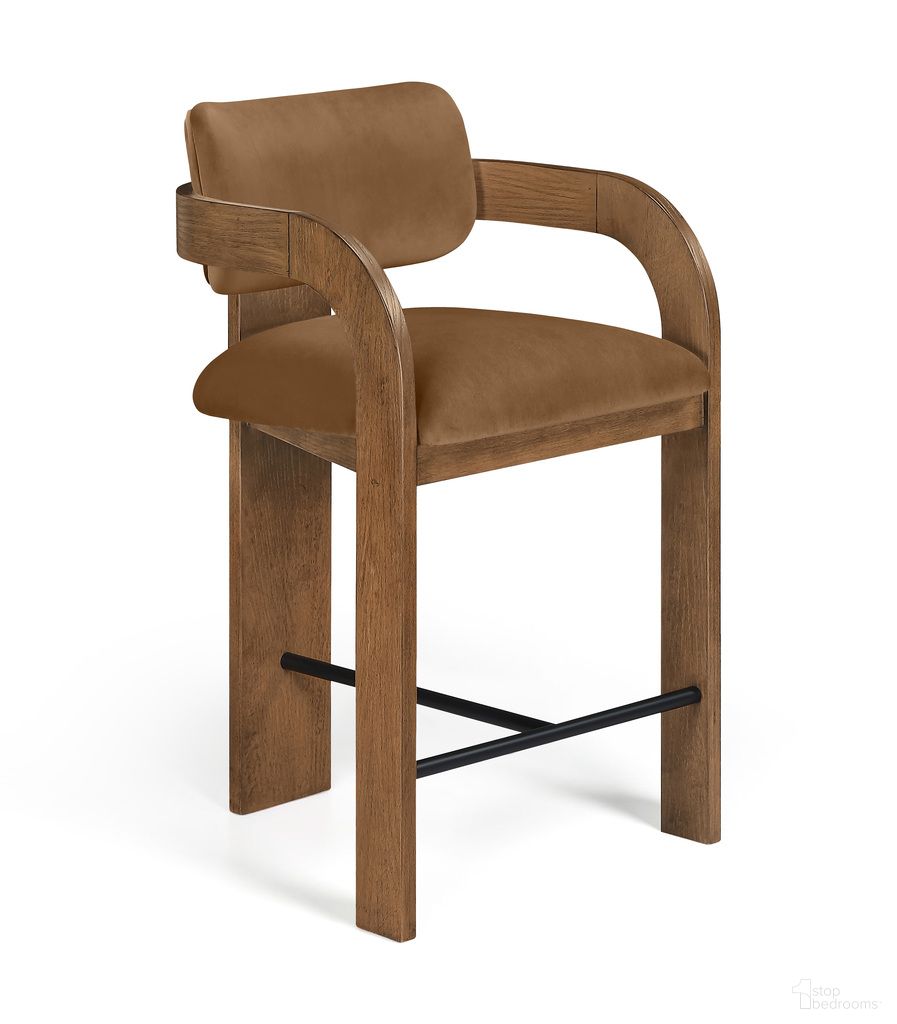 Cedra Velvet Performance Fabric Upholstered Counter Stool In Saddle