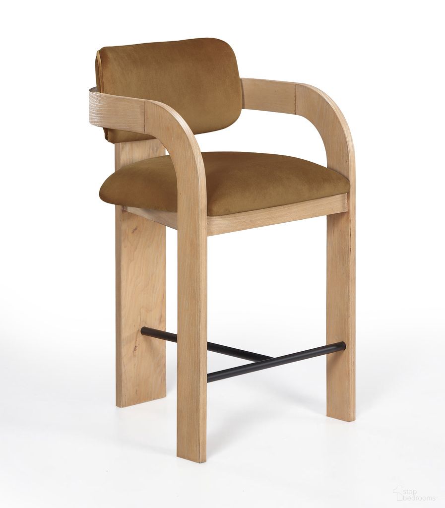 Cedra Velvet Performance Fabric Upholstered Counter Stool In Saddle