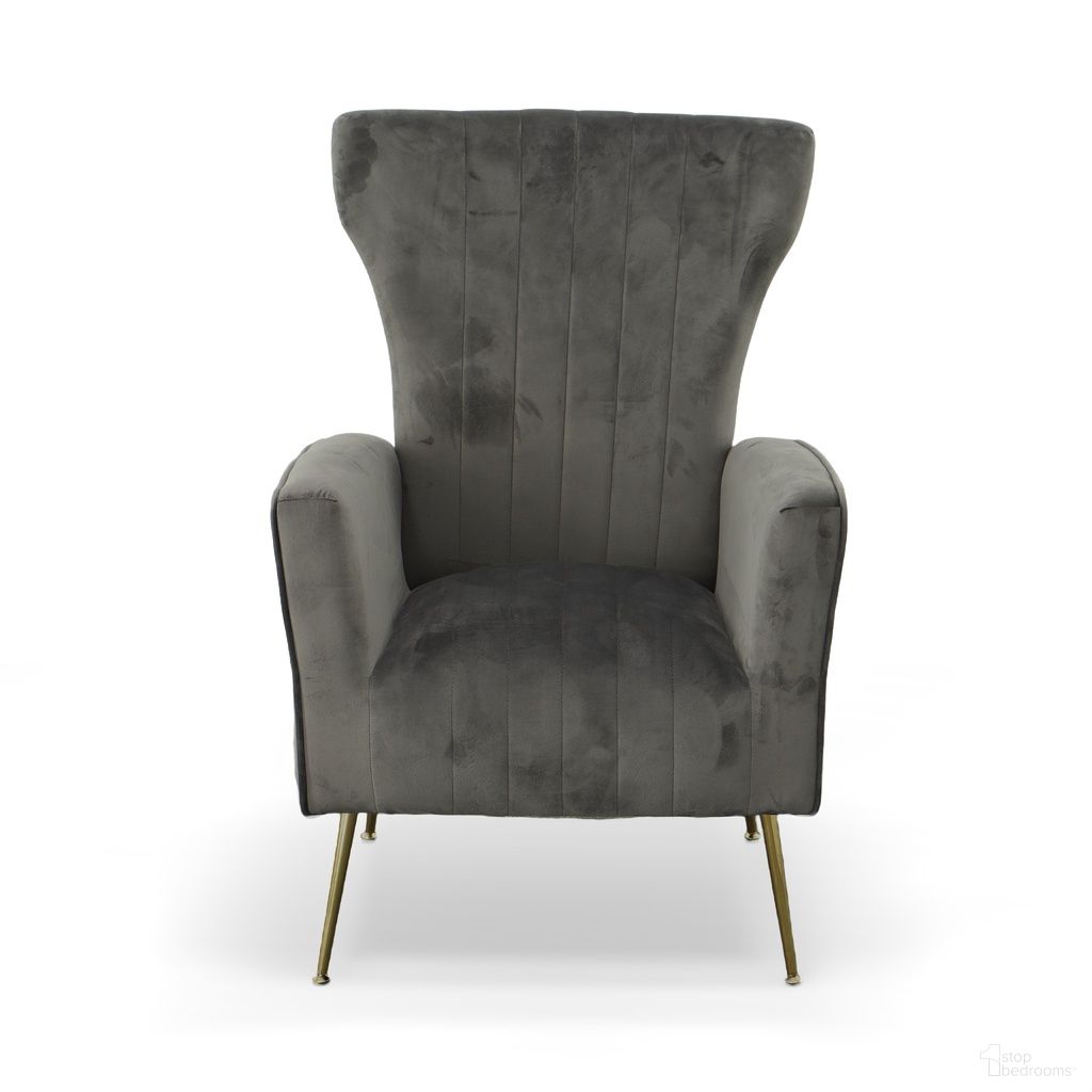 Cela Velvet Upholstered Wingback Chair In Gray and Gold
