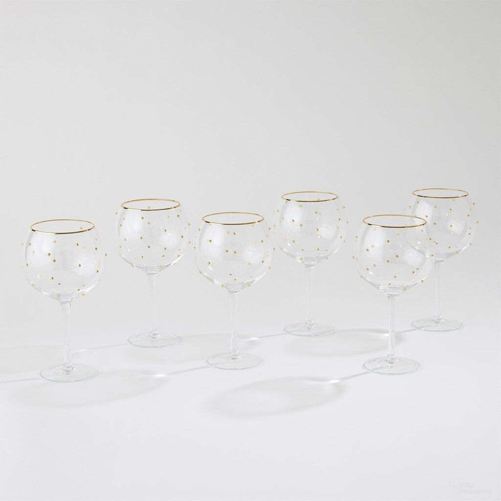 Celebration Goblet Glasses Set of 6 In Clear and Gold