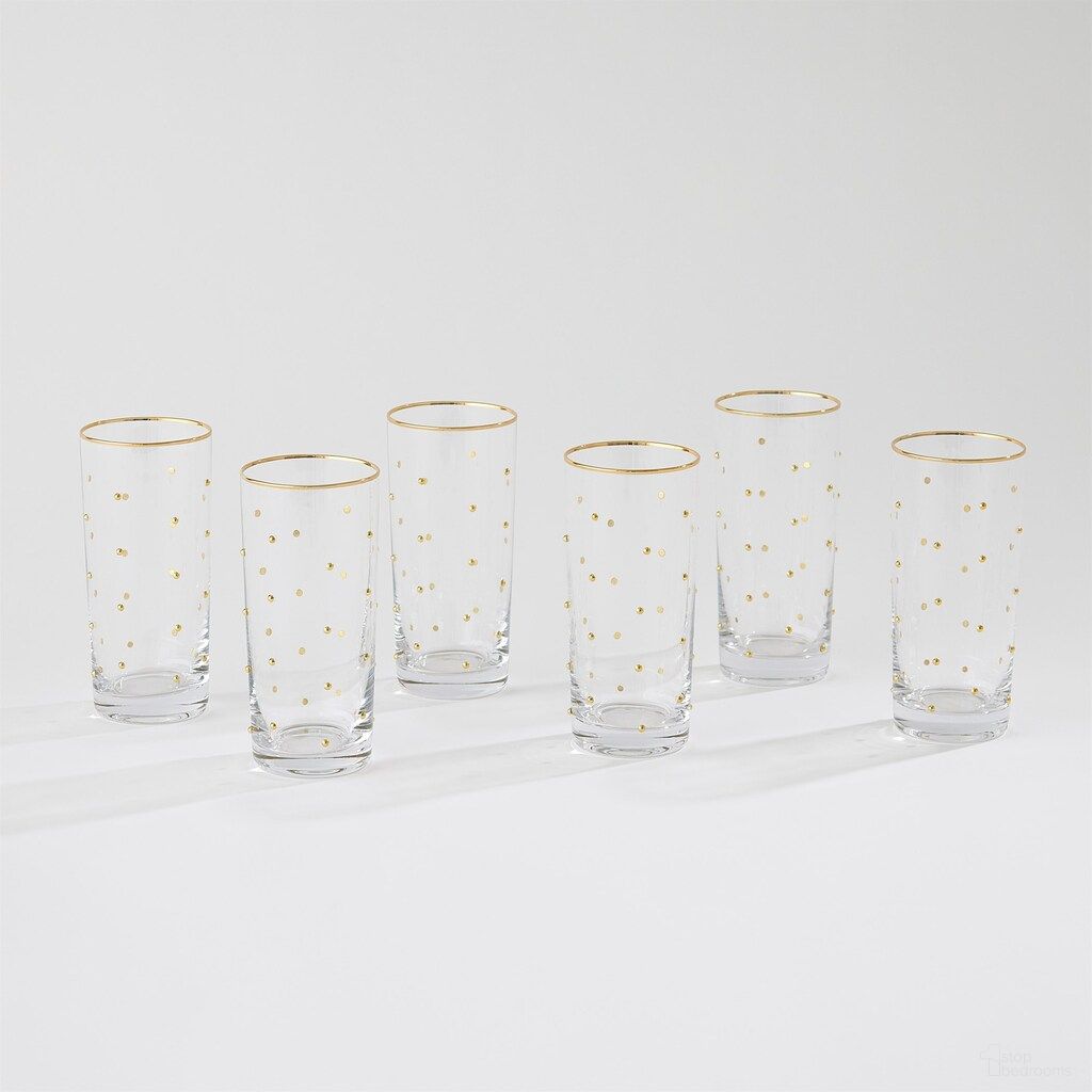 Celebration Highball Glasses Set of 6 In Clear and Gold
