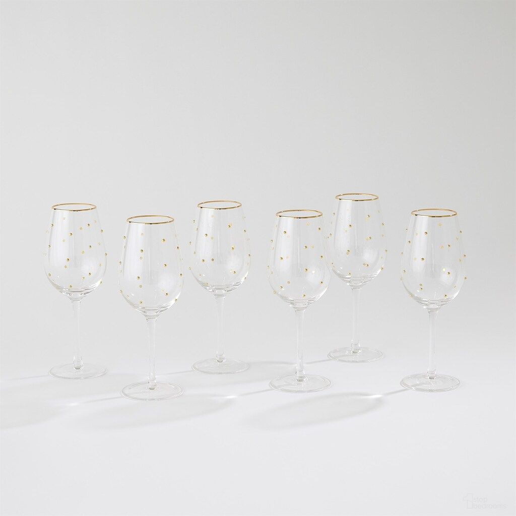 Celebration Wine Glasses Set of 6 In Clear and Gold
