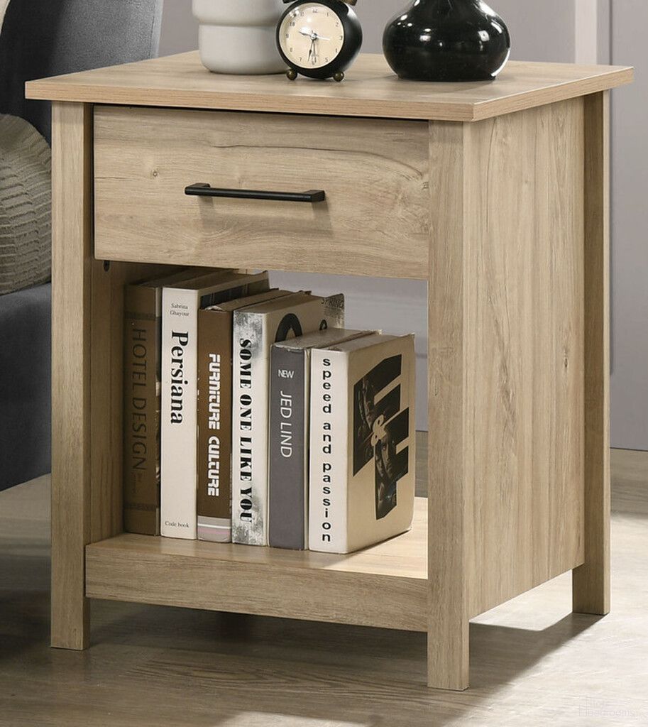 The appearance of Celeste 20 Inch 1-Drawer Nightstand Bedside Table In Light Oak designed by Lilola Home in the modern / contemporary interior design. This light oak piece of furniture was selected by 1StopBedrooms from Celeste Collection to add a touch of cosiness and style into your home. Sku: 58904NS. Material: Particle Board.