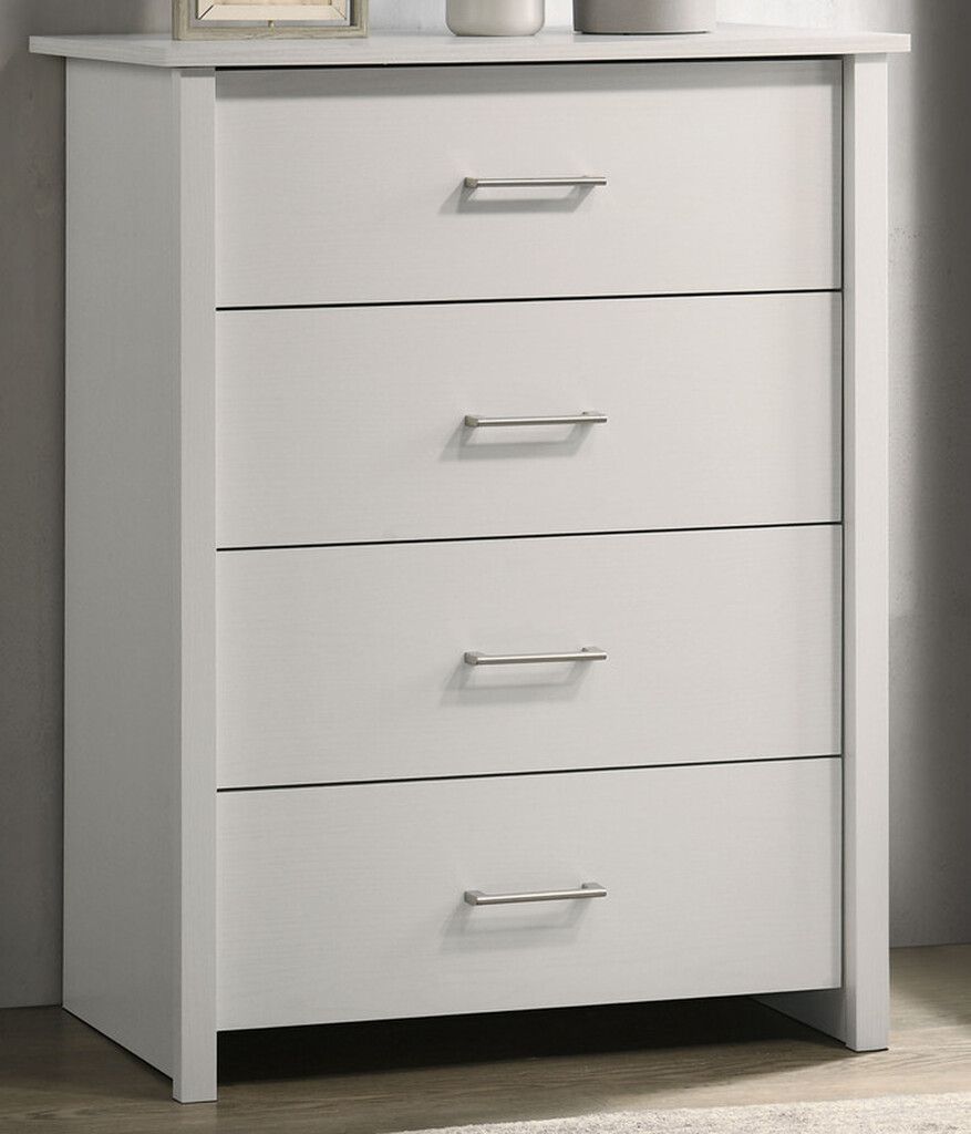 Celeste 32 Inch 4-Drawer Chest with Silver Handles In White