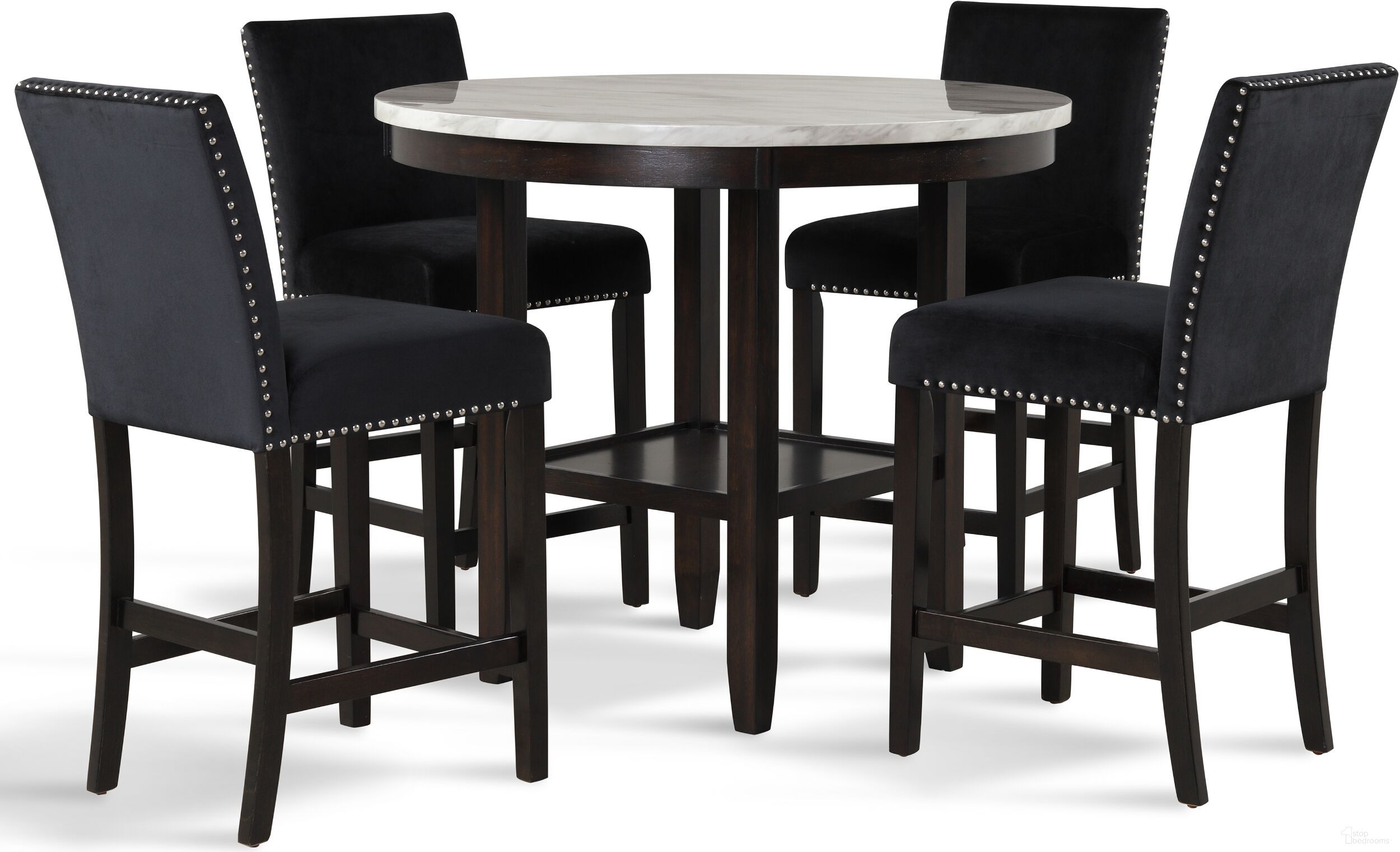 The appearance of Celeste 42 Inch Round Faux Marble And Black Bar Table Set designed by New Classic in the modern / contemporary interior design. This black piece of furniture was selected by 1StopBedrooms from Celeste Collection to add a touch of cosiness and style into your home. Sku: D400-12;D400-22-BLK;D400-22-BLK. Material: Wood.