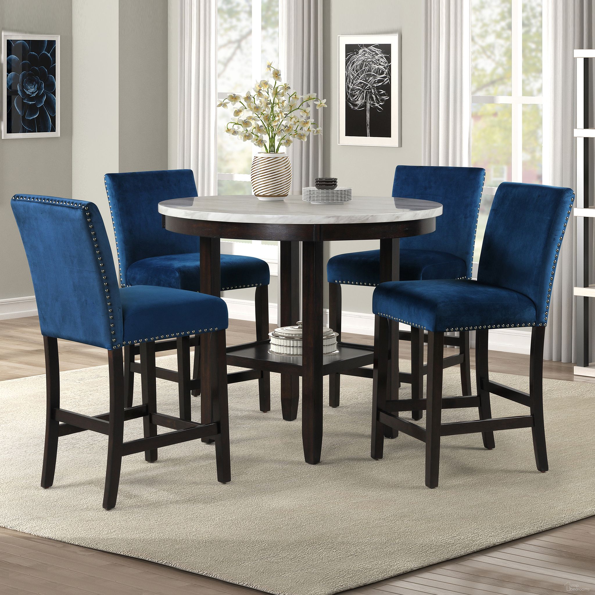 The appearance of Celeste 42 Inch Round Faux Marble And Blue Bar Table Set designed by New Classic in the modern / contemporary interior design. This blue piece of furniture was selected by 1StopBedrooms from Celeste Collection to add a touch of cosiness and style into your home. Sku: D400-12;D400-22-BLU;D400-22-BLU. Material: Wood.