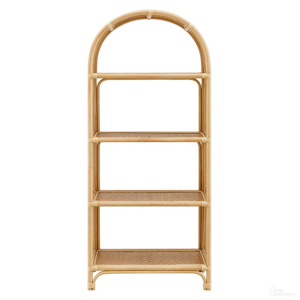 Celeste 67 Inch Tall Arched Natural Rattan Bookshelf In Natural