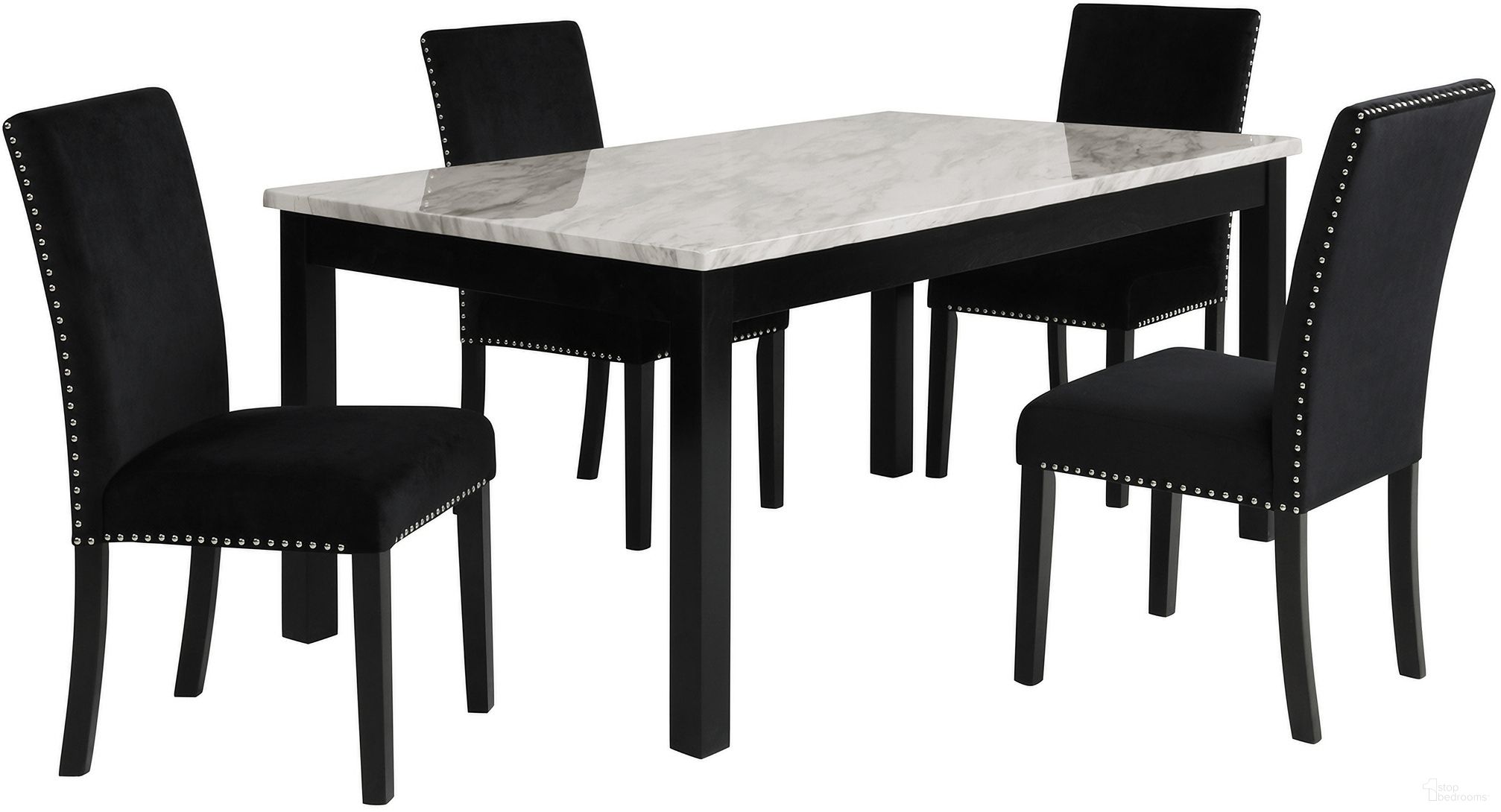 The appearance of Celeste Espresso and Faux Marble 64 Inch Dining Room Set designed by New Classic in the transitional interior design. This brown piece of furniture was selected by 1StopBedrooms from Celeste Collection to add a touch of cosiness and style into your home. Sku: D400-10;D400-20-BLK. Table Base Style: Legs. Material: Wood. Table Top Shape: Rectangular. Size: 64" x 38".