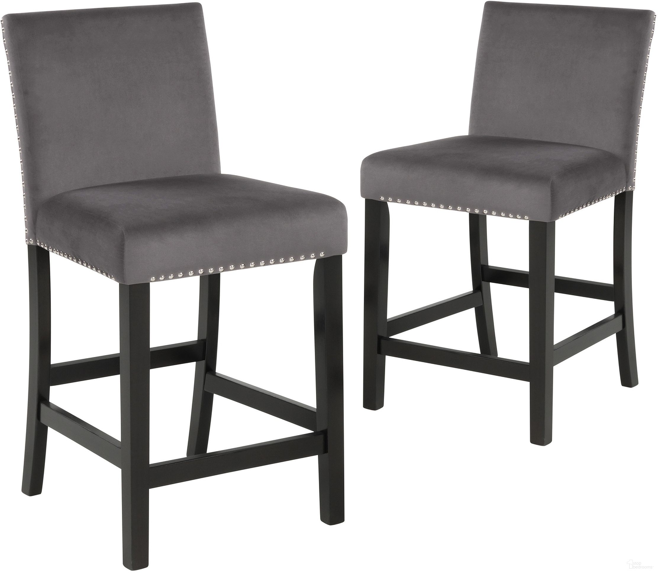 The appearance of Celeste Gray Counter Height Chair Set Of 2 designed by New Classic in the transitional interior design. This gray piece of furniture was selected by 1StopBedrooms from Celeste Collection to add a touch of cosiness and style into your home. Sku: D400-22-GRY. Material: Solid Wood.