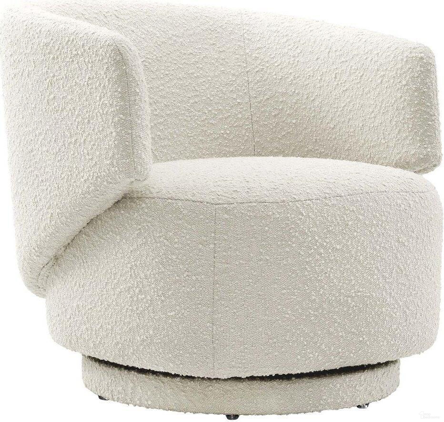 The appearance of Celestia Boucle Fabric and Wood Swivel Chair In Ivory designed by Modway in the modern / contemporary interior design. This ivory piece of furniture  was selected by 1StopBedrooms from Celestia Collection to add a touch of cosiness and style into your home. Sku: EEI-6357-IVO. Material: Boucle.