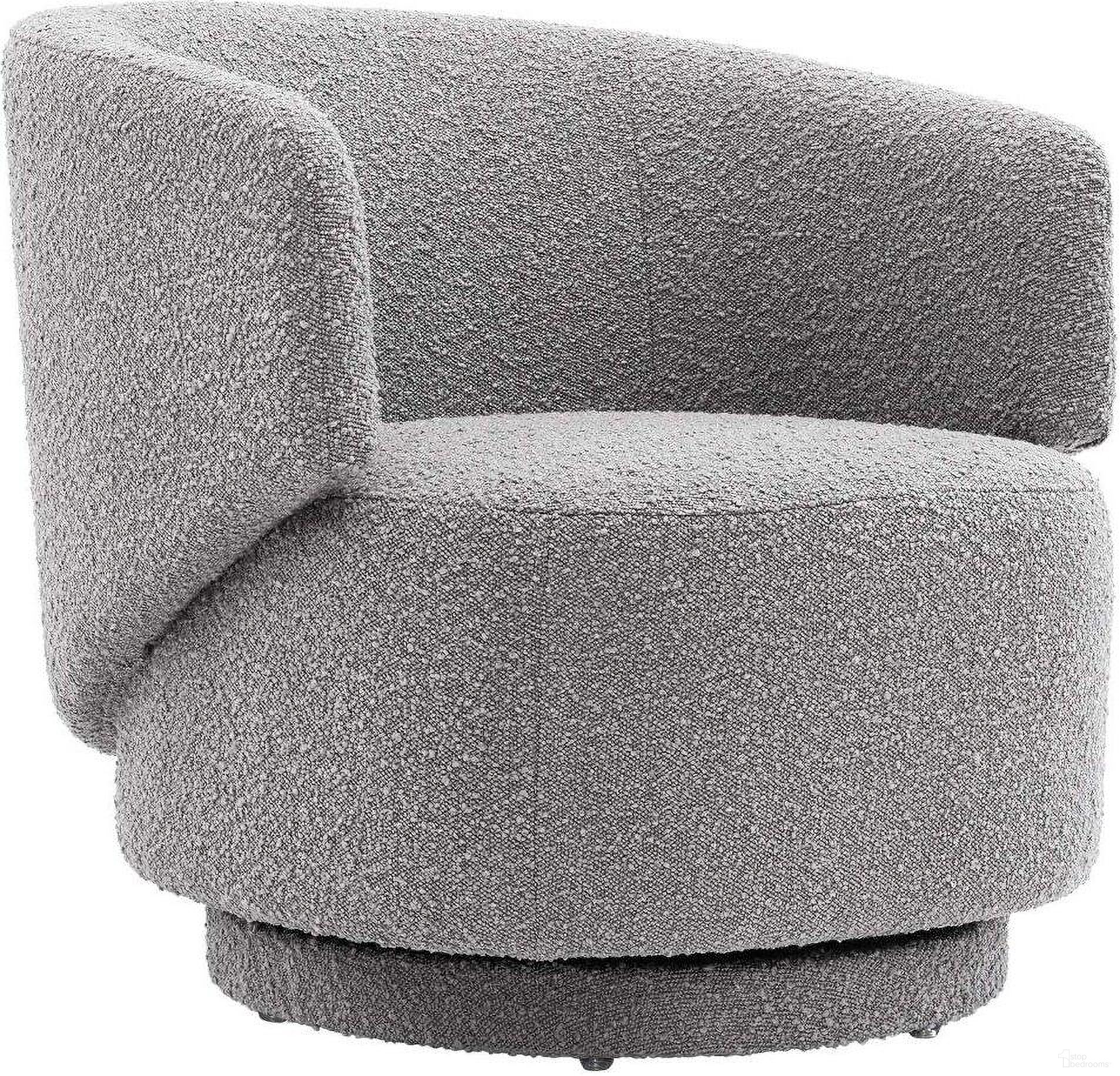 The appearance of Celestia Boucle Fabric and Wood Swivel Chair In Light Gray designed by Modway in the modern / contemporary interior design. This light gray piece of furniture  was selected by 1StopBedrooms from Celestia Collection to add a touch of cosiness and style into your home. Sku: EEI-6357-LGR. Material: Boucle.