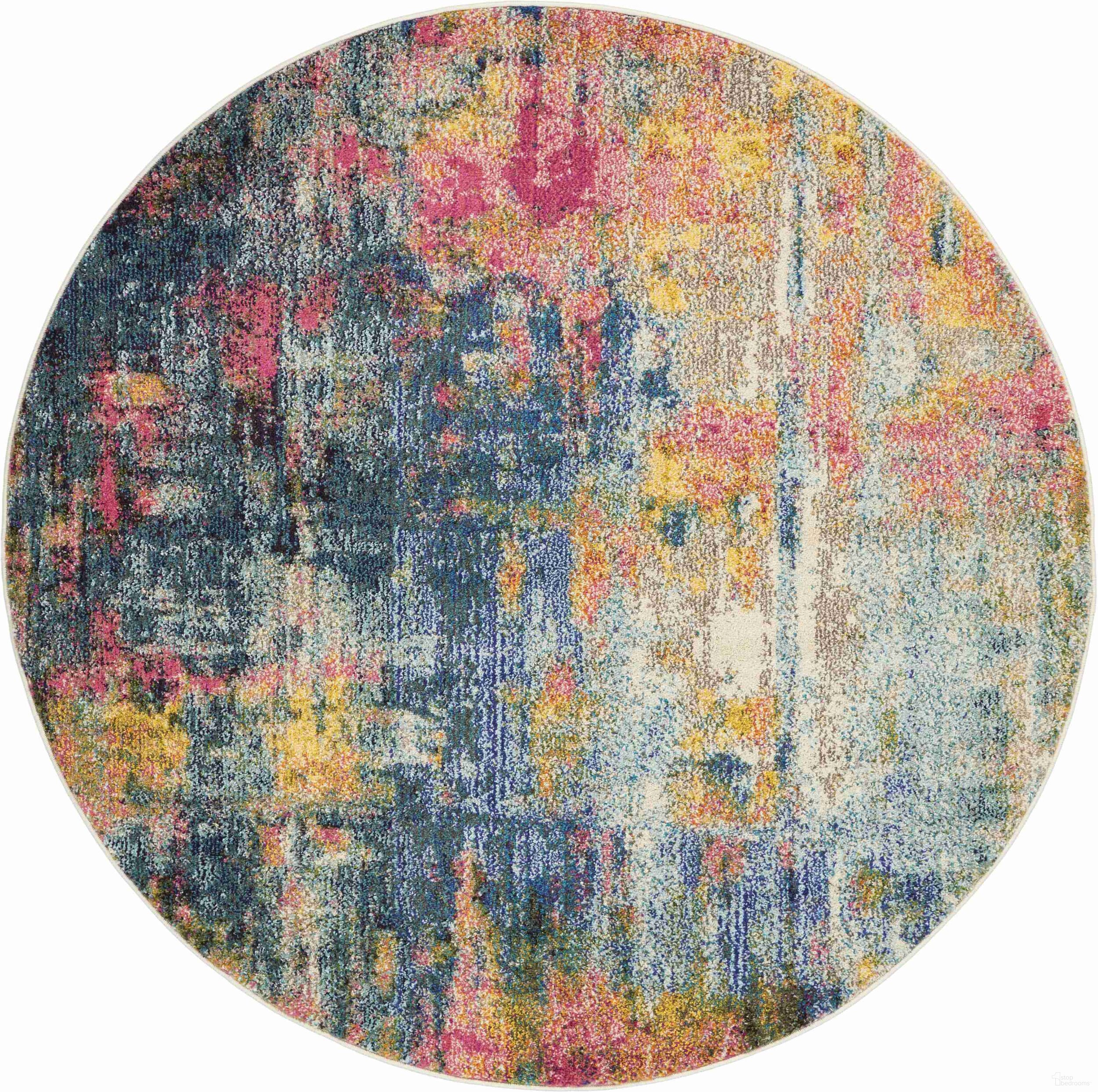 Celestial Blue and Yellow 4' x 4' Round Area Rug