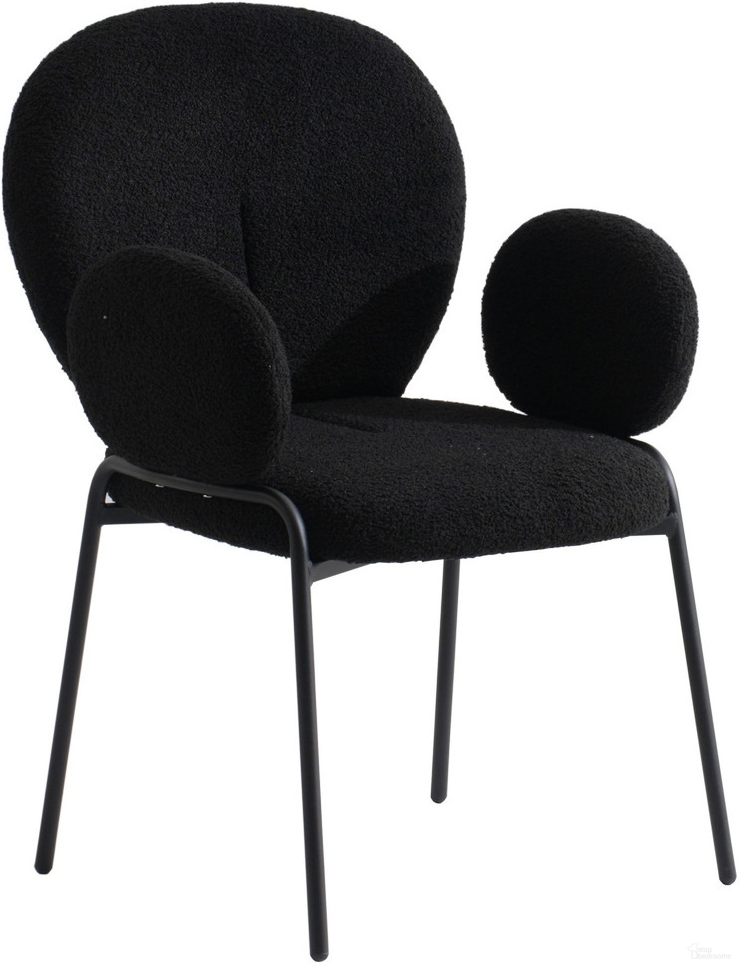 The appearance of Celestial Boucle Dining Arm Chair In Black designed by LeisureMod in the modern / contemporary interior design. This black piece of furniture was selected by 1StopBedrooms from Celestial Collection to add a touch of cosiness and style into your home. Sku: CCABL-23BL. Material: Iron. Chair Type: Arm Chair.