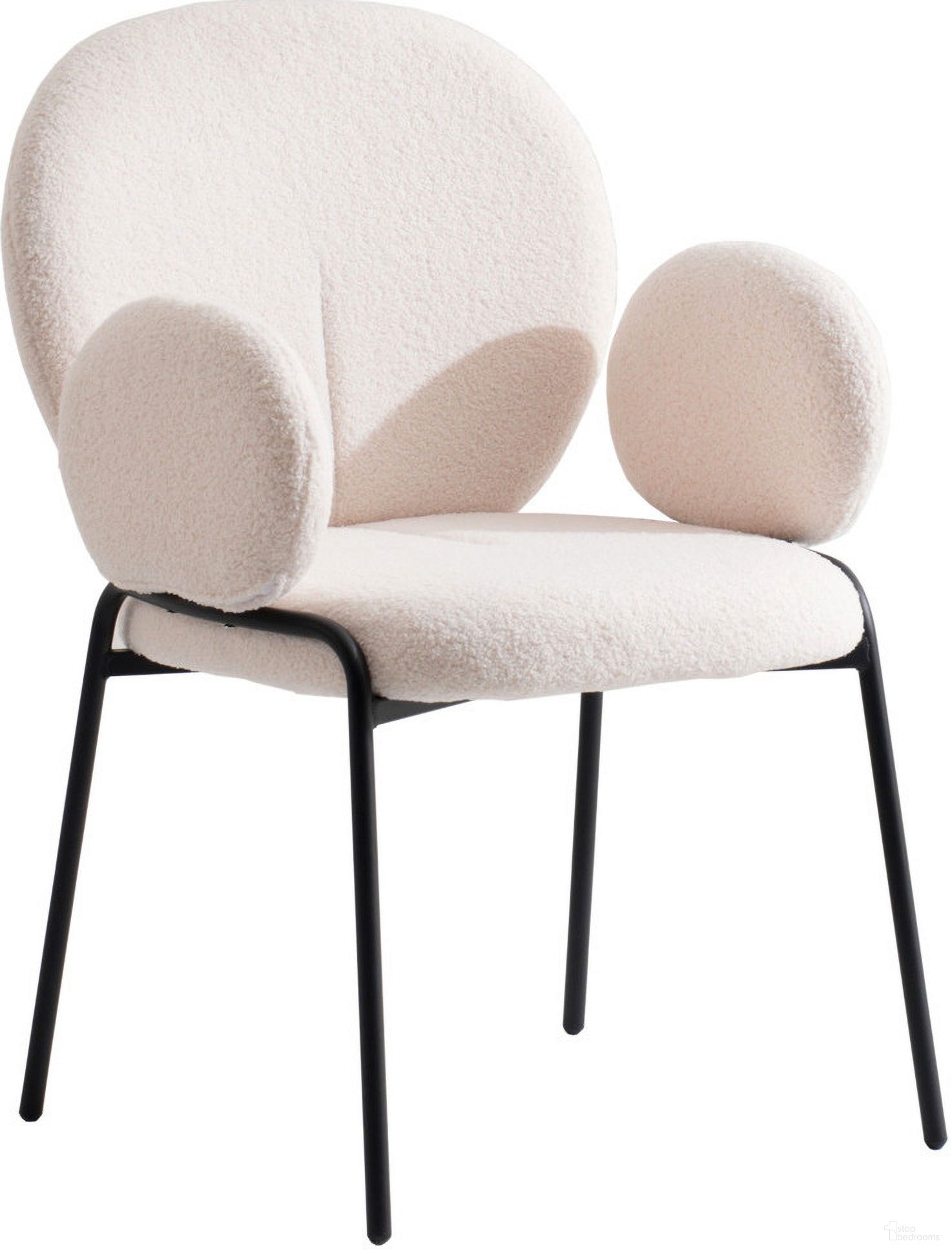 The appearance of Celestial Boucle Dining Arm Chair In White designed by LeisureMod in the modern / contemporary interior design. This white piece of furniture was selected by 1StopBedrooms from Celestial Collection to add a touch of cosiness and style into your home. Sku: CCABL-23W. Material: Iron. Chair Type: Arm Chair.