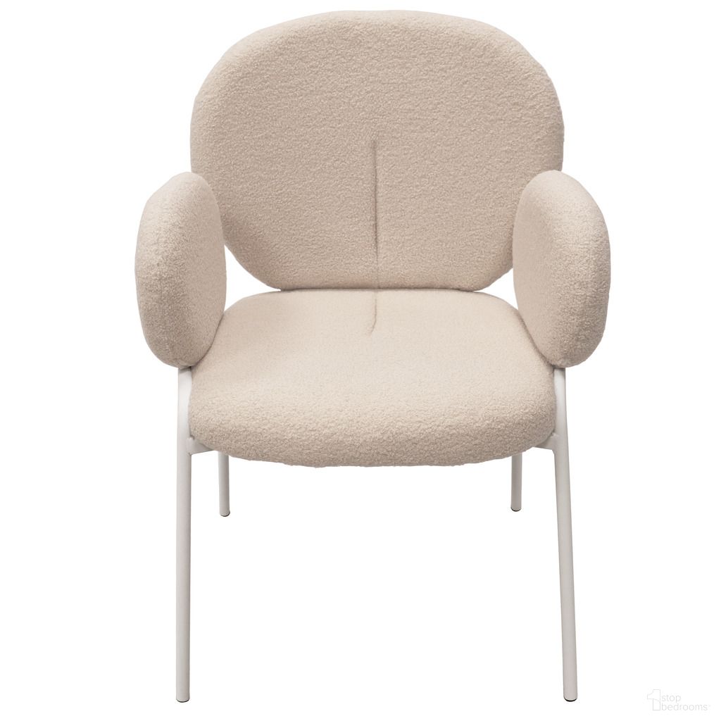 The appearance of Celestial Boucle Dining Arm Chair In White designed by LeisureMod in the modern / contemporary interior design. This white piece of furniture was selected by 1StopBedrooms from Celestial Collection to add a touch of cosiness and style into your home. Sku: CCAW-23W. Chair Type: Arm Chair. Material: Boucle.