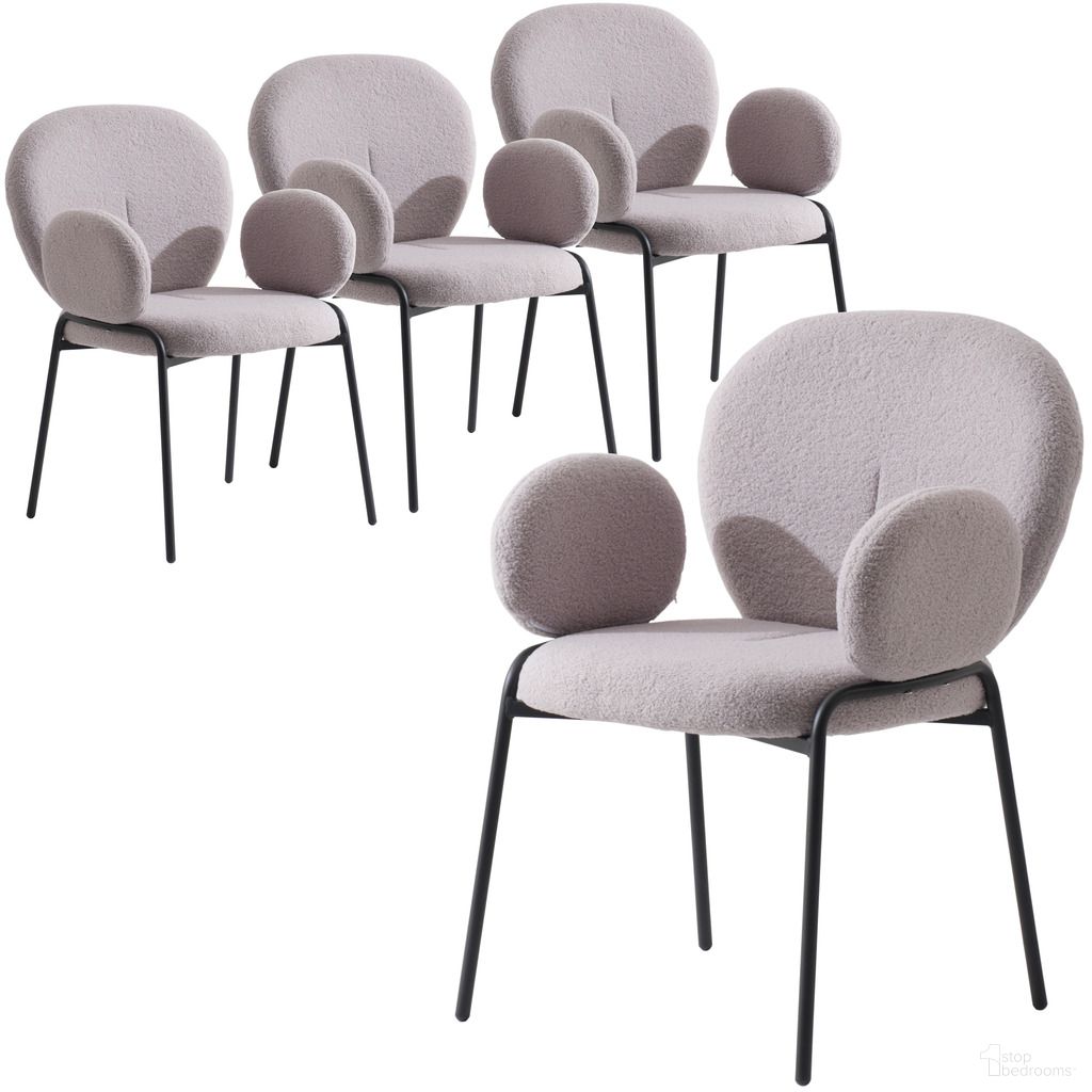 The appearance of Celestial Series Boucle Dining Arm Chair Set of 4 In Black Frame with Grey Fabric designed by LeisureMod in the modern / contemporary interior design. This grey piece of furniture  was selected by 1StopBedrooms from Celestial Collection to add a touch of cosiness and style into your home. Sku: CCABL-23GR4. Chair Type: Arm Chair. Material: Boucle Fabric.