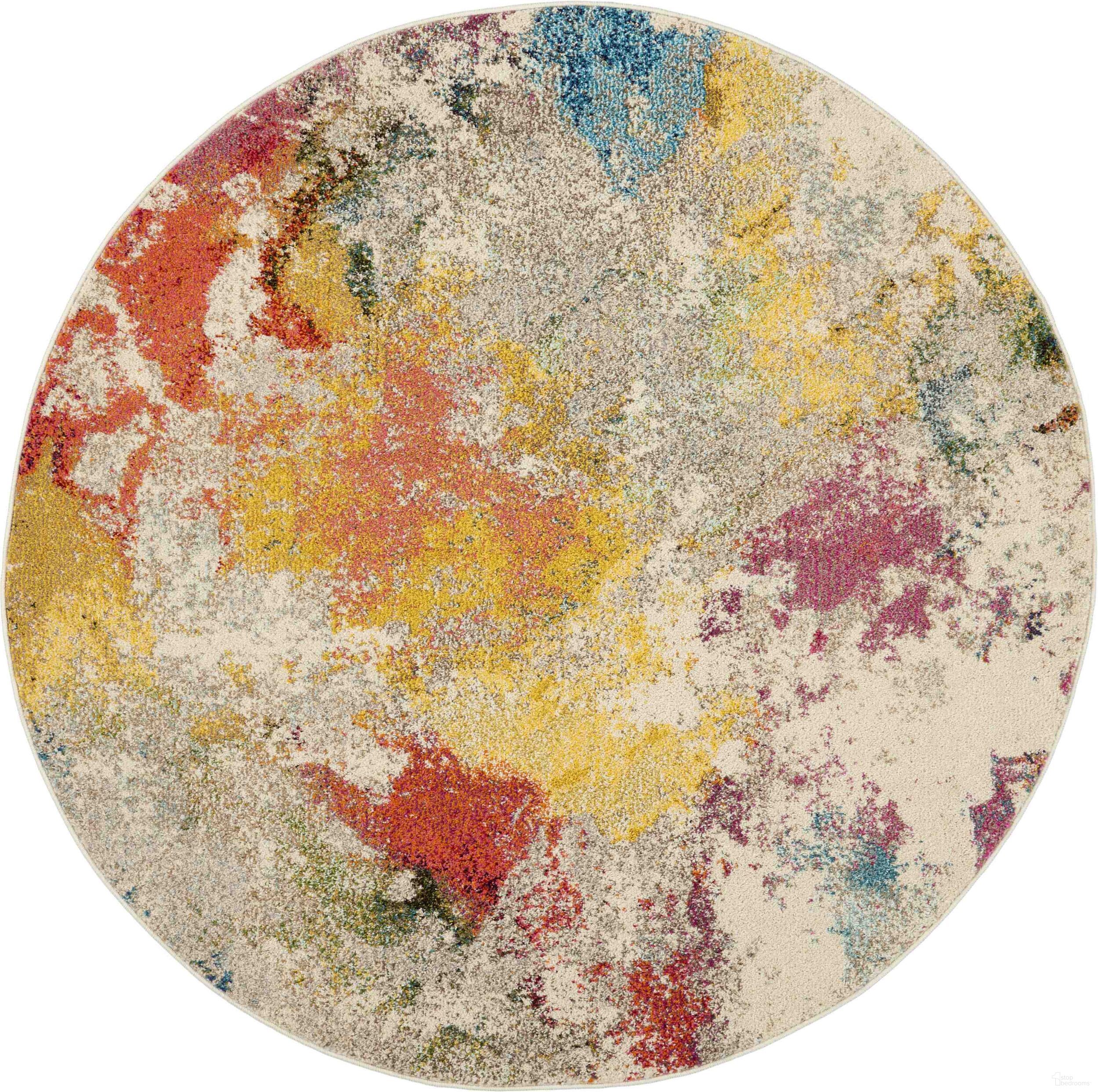 Celestial Ivory and Multicolor 4' x 4' Round Area Rug