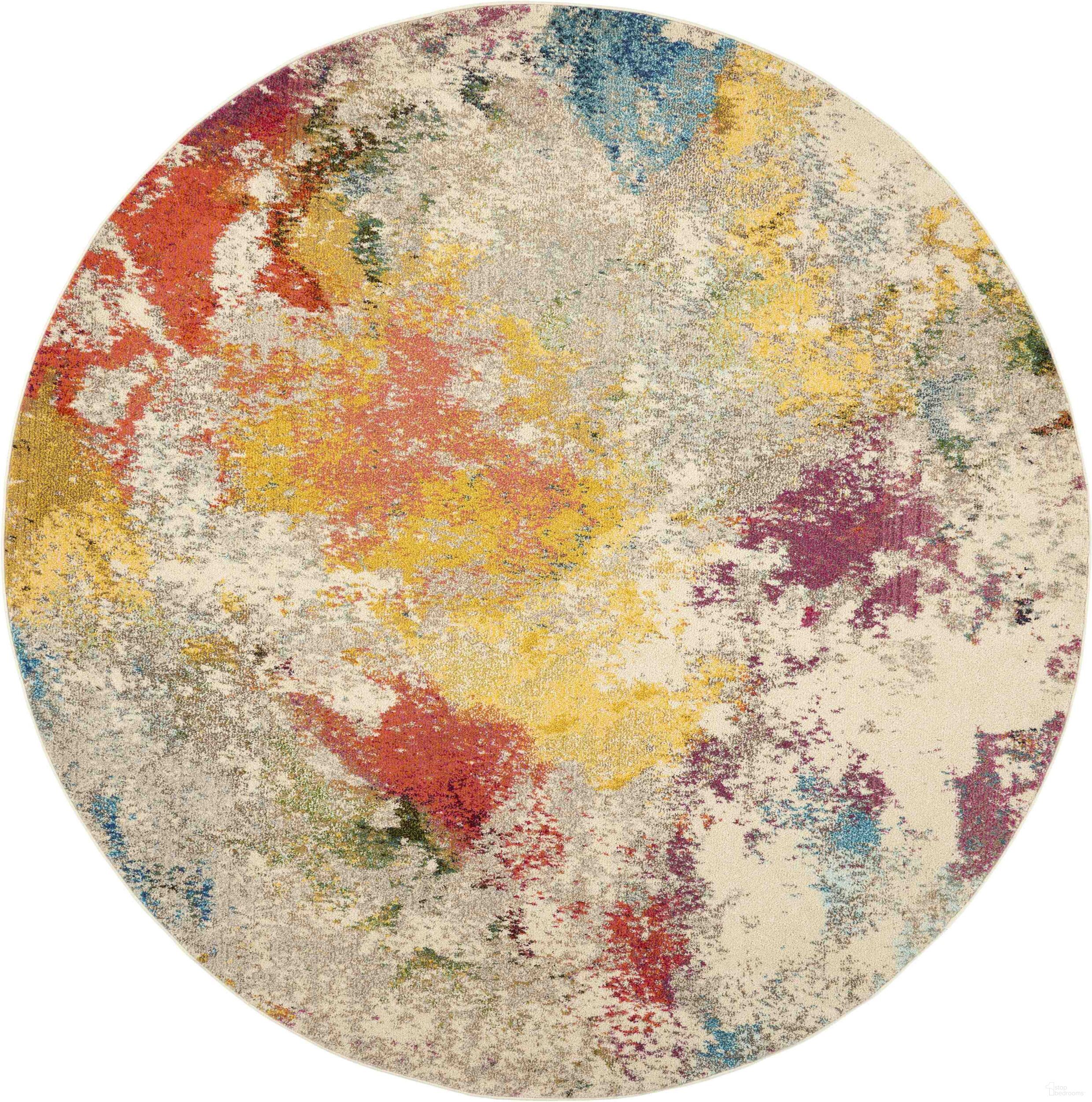 Celestial Ivory and Multicolor 7'10" x 7'10" Round Area Rug