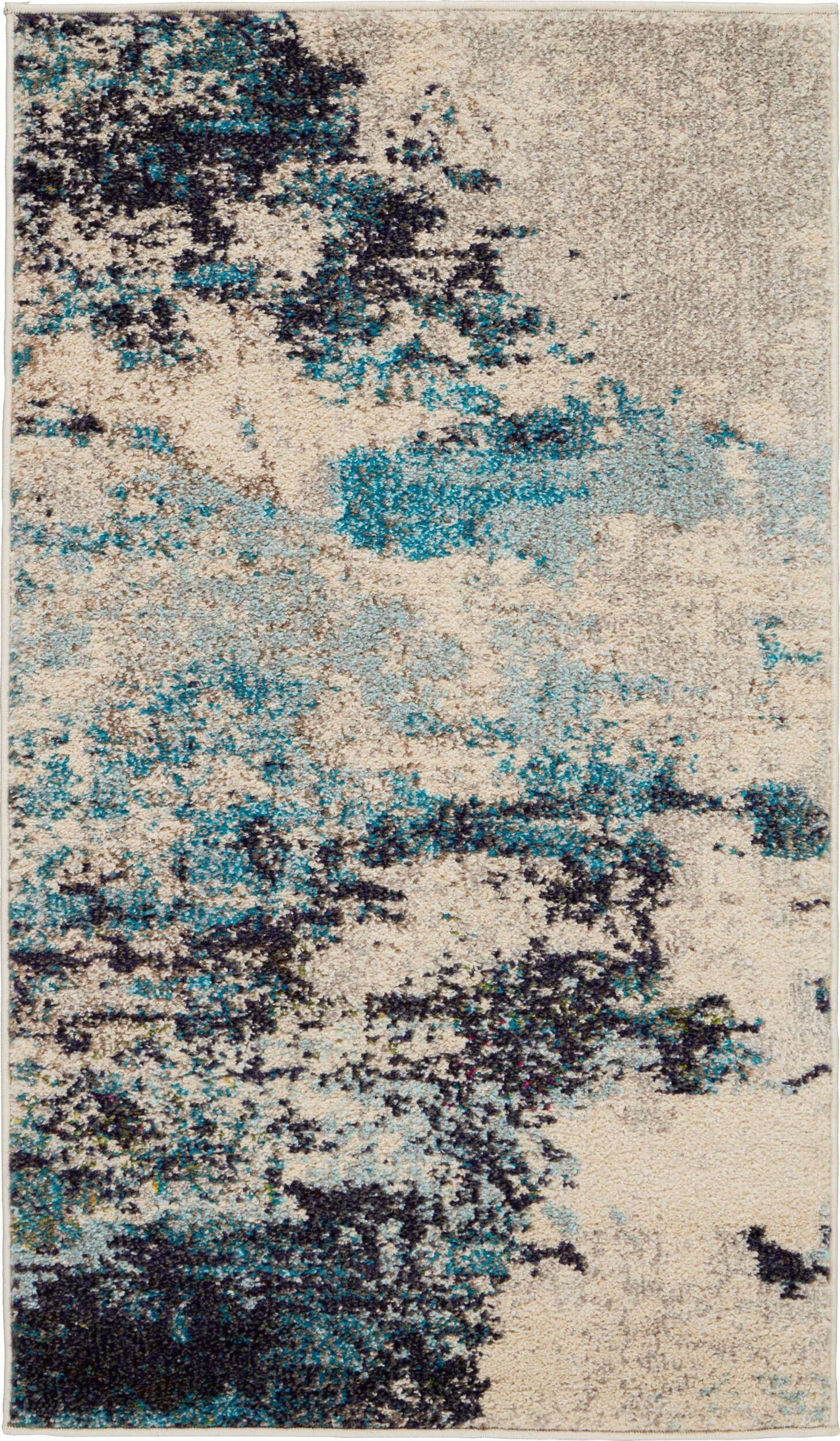 Celestial Ivory and Teal Blue 2'2" x 3'9" Area Rug