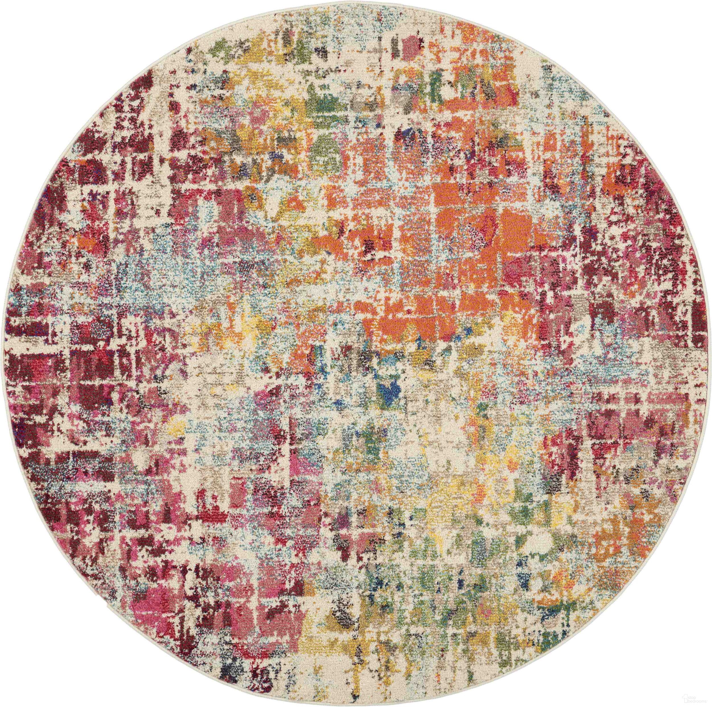 Celestial Pink and Multicolor 4' x 4' Round Area Rug