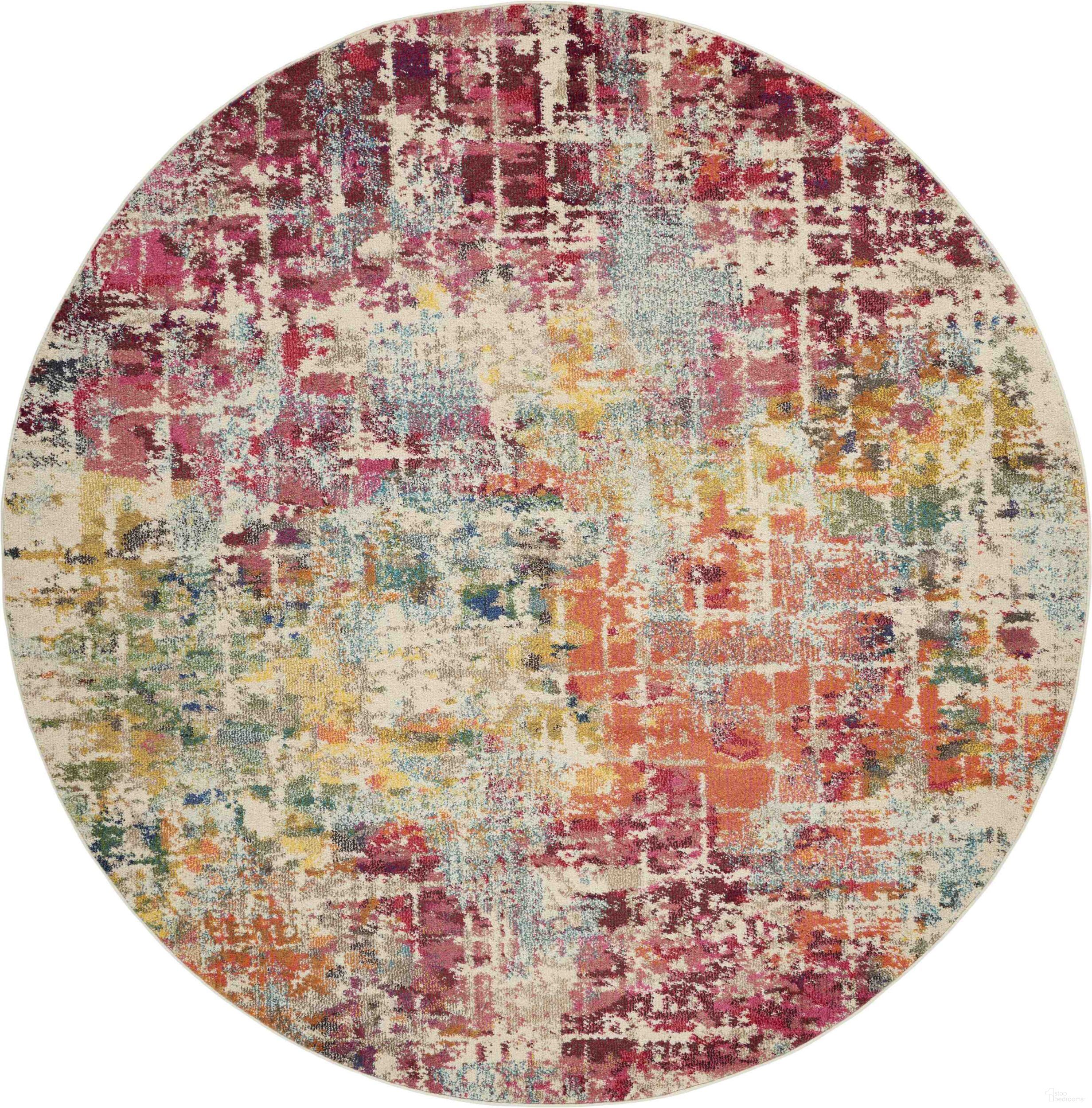 Celestial Pink and Multicolor 7'10" x 7'10" Round Area Rug