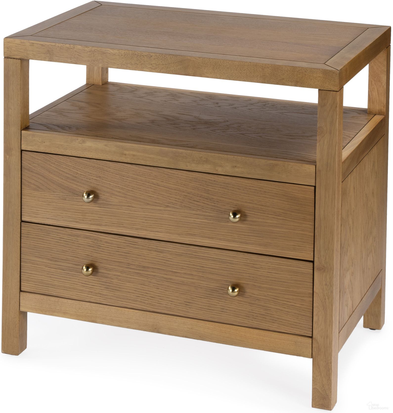 The appearance of Celine 2 Drawer Wide Nightstand In Natural designed by Butler Specialty Company in the traditional interior design. This natural piece of furniture  was selected by 1StopBedrooms from Celine Collection to add a touch of cosiness and style into your home. Sku: 5732452. Material: Rubberwood.