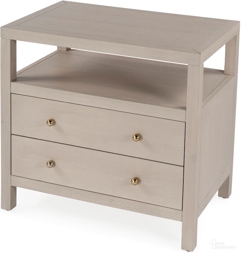 The appearance of Celine 2 Drawer Wide Nightstand In Taupe designed by Butler Specialty Company in the traditional interior design. This taupe piece of furniture  was selected by 1StopBedrooms from Celine Collection to add a touch of cosiness and style into your home. Sku: 5732450. Material: Wood.