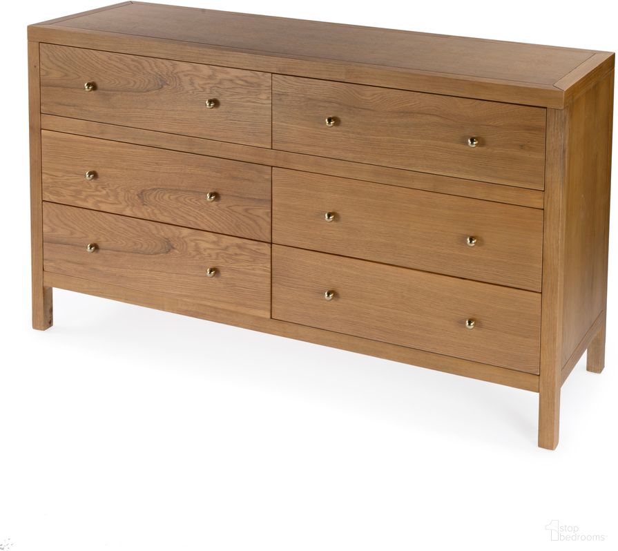 The appearance of Celine 6 Drawer Wide Dresser In Natural designed by Butler Specialty Company in the traditional interior design. This natural piece of furniture was selected by 1StopBedrooms from Celine Collection to add a touch of cosiness and style into your home. Sku: 5733452. Material: Rubberwood.