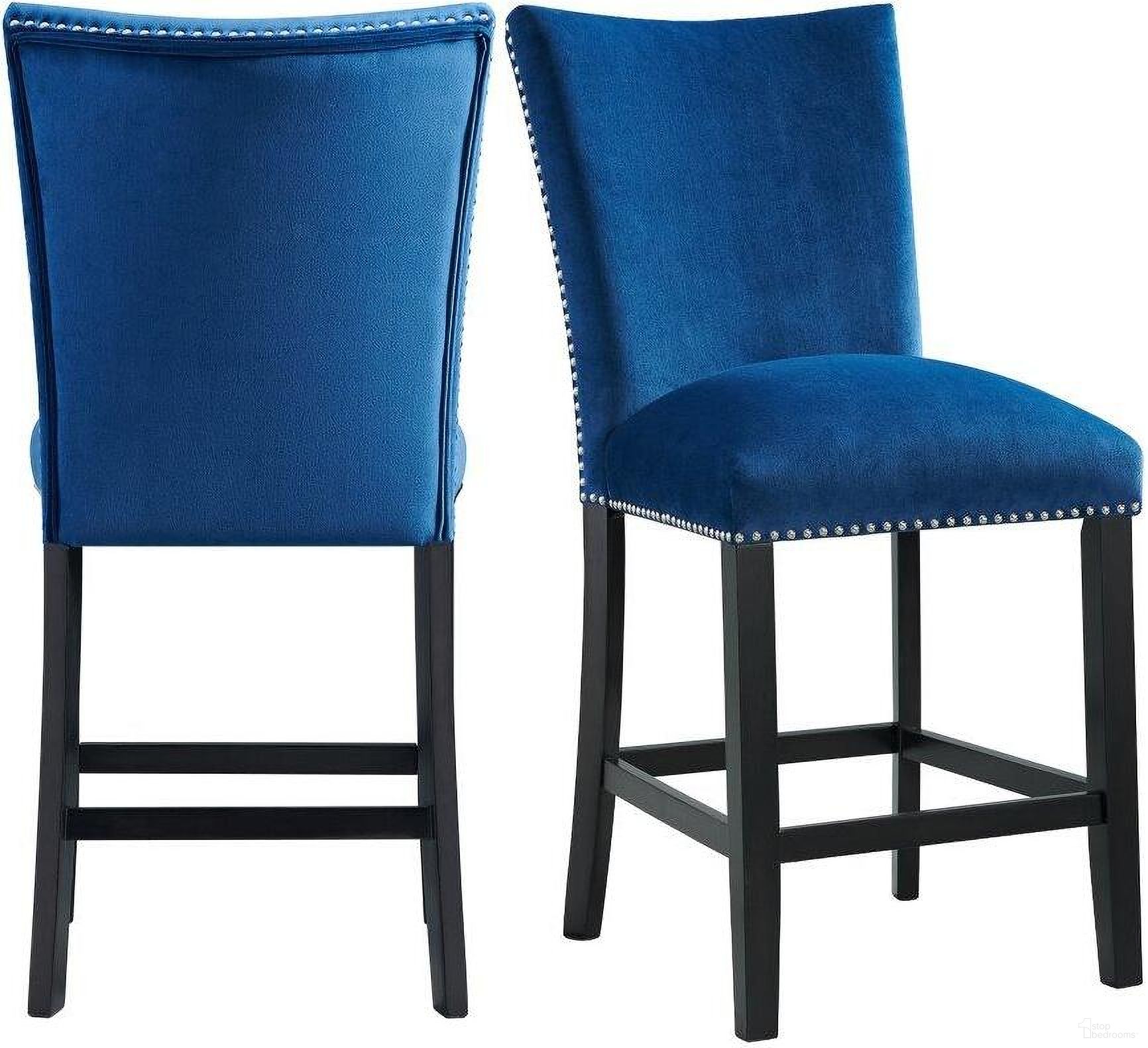 The appearance of Celine Blue Velvet Counter Height Chair Set Of 2 designed by Picket House in the transitional interior design. This blue piece of furniture was selected by 1StopBedrooms from Celine Collection to add a touch of cosiness and style into your home. Sku: CFC700CVSC. Material: Rubberwood.