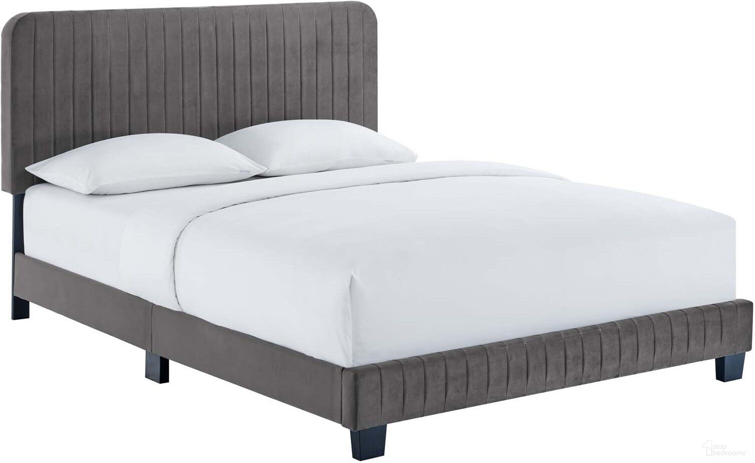 Celine Channel Tufted Performance Velvet Queen Platform Bed In Gray