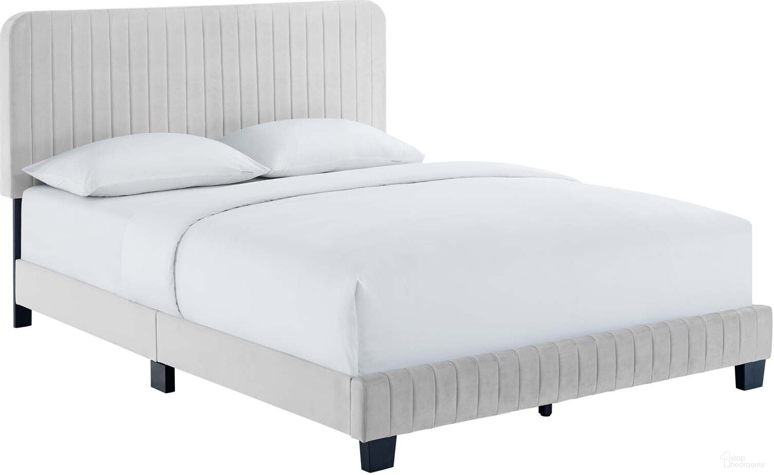Celine Channel Tufted Performance Velvet Queen Platform Bed In Light Gray