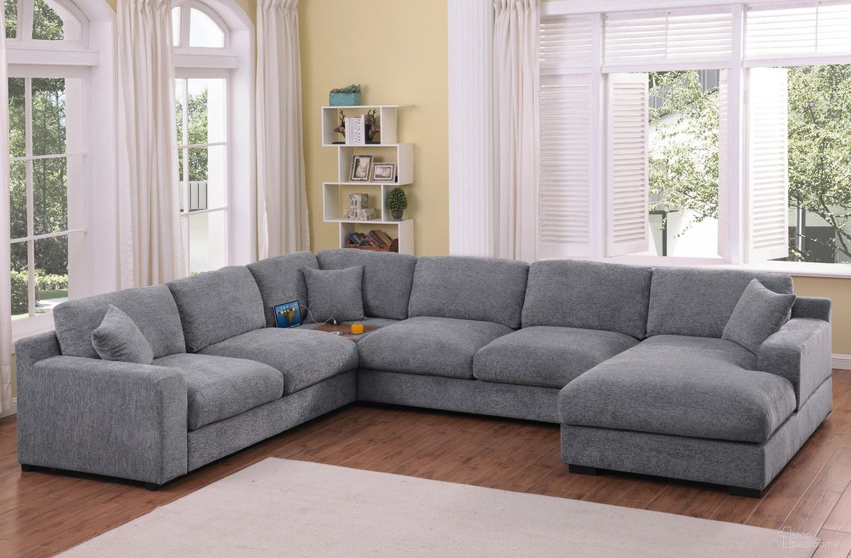 The appearance of Celine Chenille Fabric Right-Facing Chaise Corner Sectional Sofa with Cupholders and Charging Ports In Light Gray designed by Lilola Home in the modern / contemporary interior design. This light gray piece of furniture was selected by 1StopBedrooms from Celine Collection to add a touch of cosiness and style into your home. Sku: 89297-LL;89297-C;89297-CH;89297-L;89297-ARM. Material: Chenille.