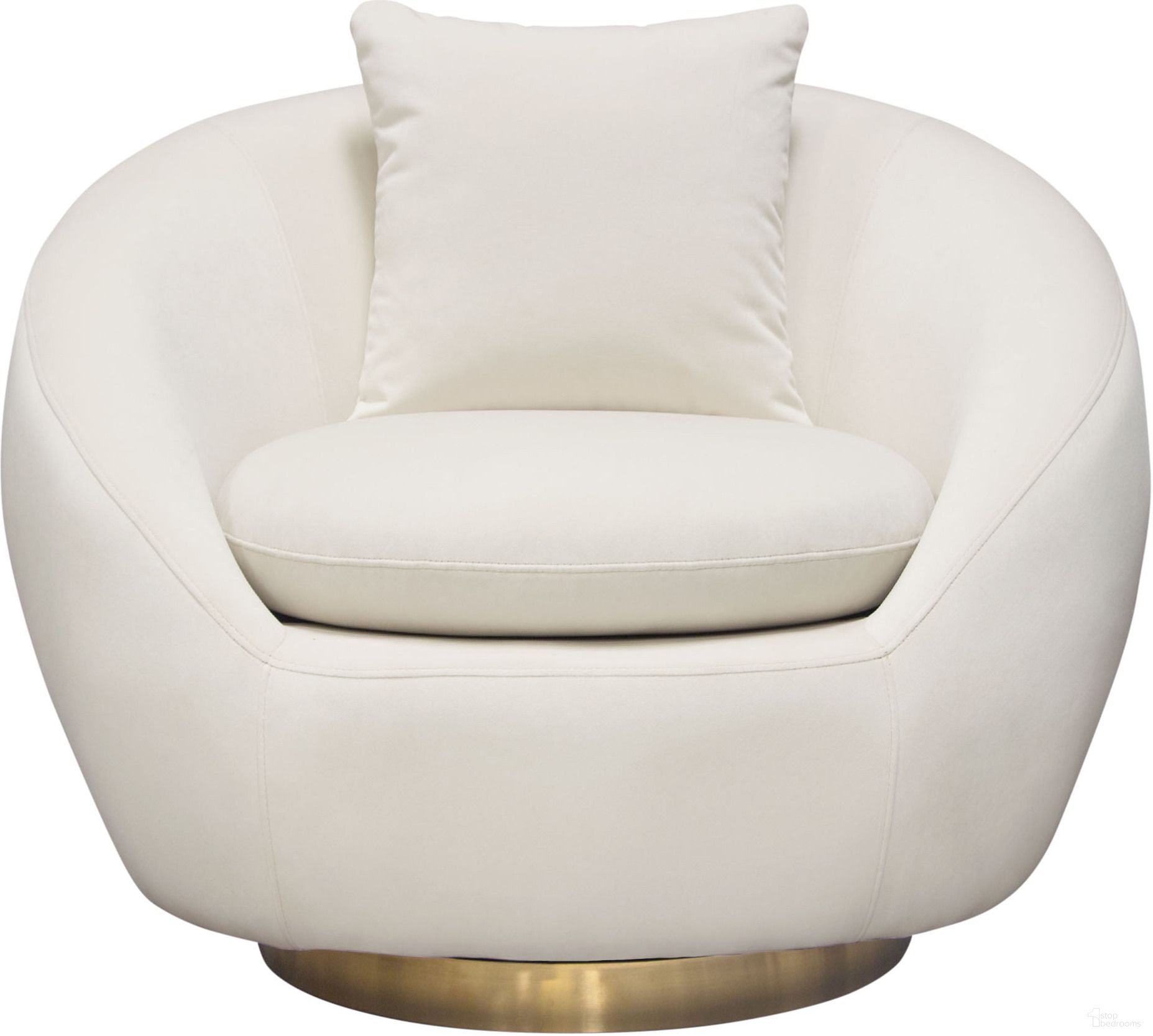 The appearance of Celine Swivel Accent Chair in Light Cream Velvet with Brushed Gold Accent Band designed by Diamond Sofa in the modern / contemporary interior design. This cream piece of furniture was selected by 1StopBedrooms from Celine Collection to add a touch of cosiness and style into your home. Sku: CELINECHCM. Material: Fabric.