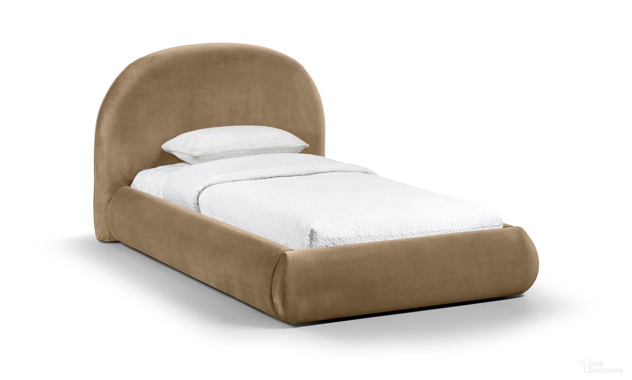 Celine Velvet Upholstered Twin Bed In Beige