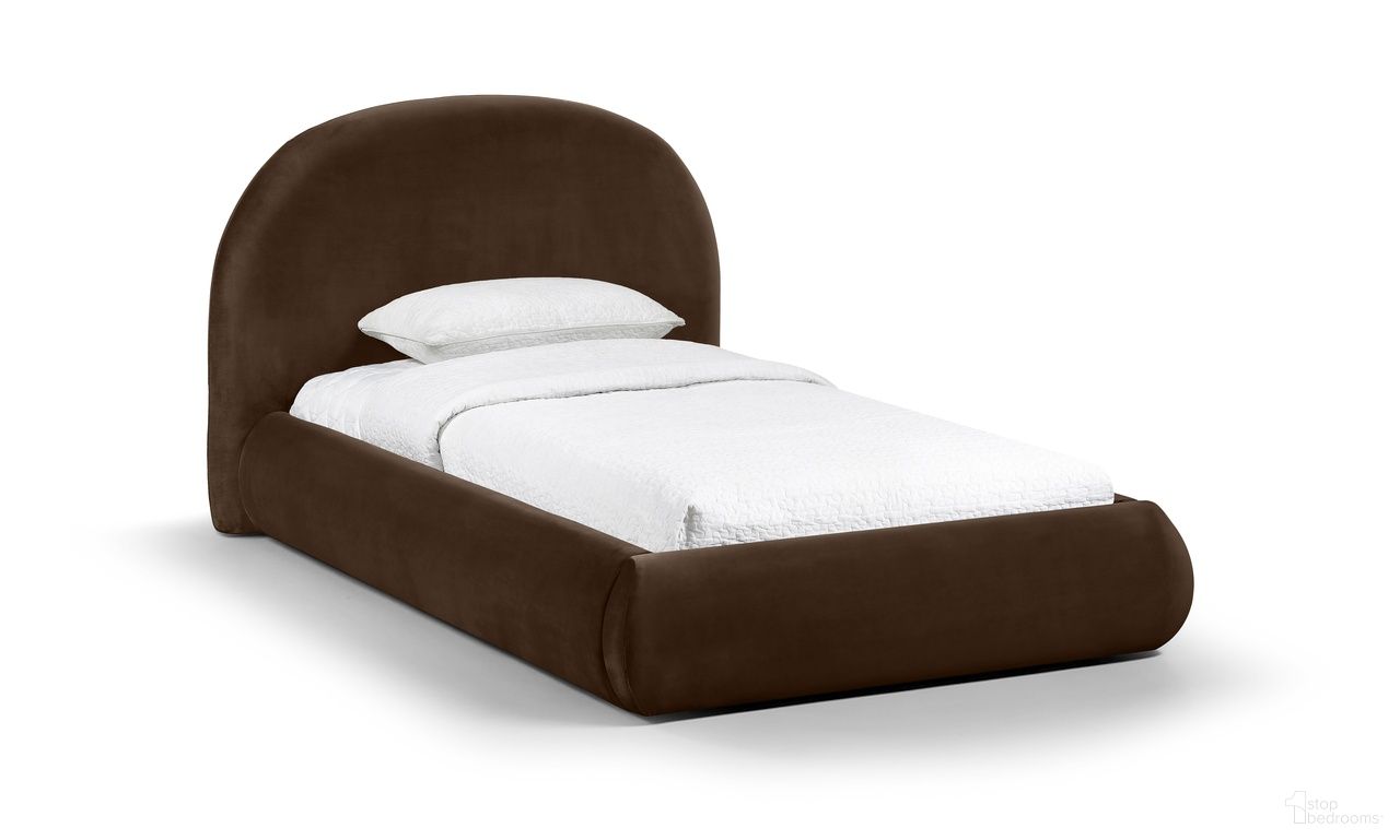 Celine Velvet Upholstered Twin Bed In Brown