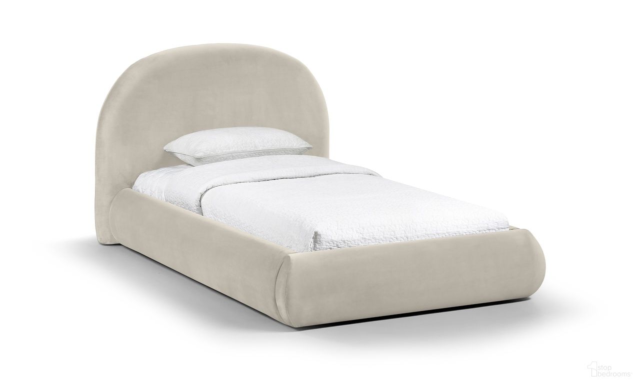 Celine Velvet Upholstered Twin Bed In Cream