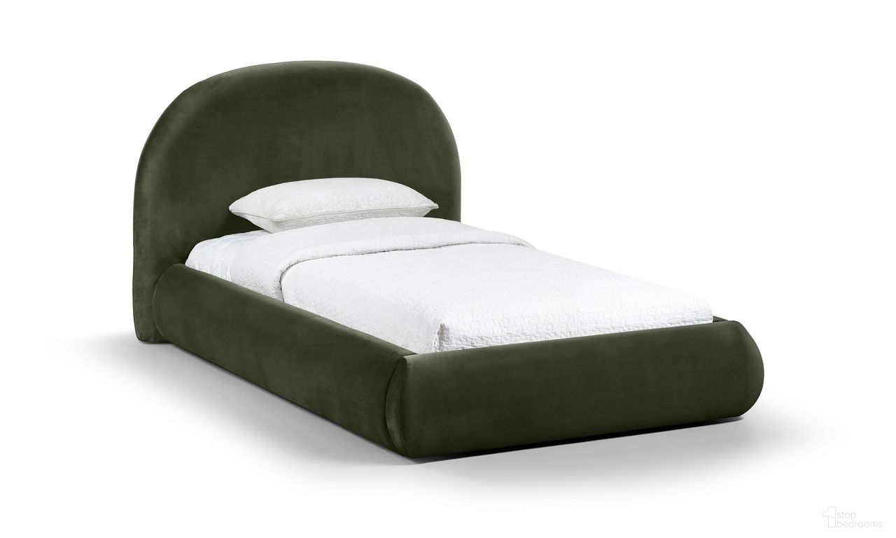 Celine Velvet Upholstered Twin Bed In Green